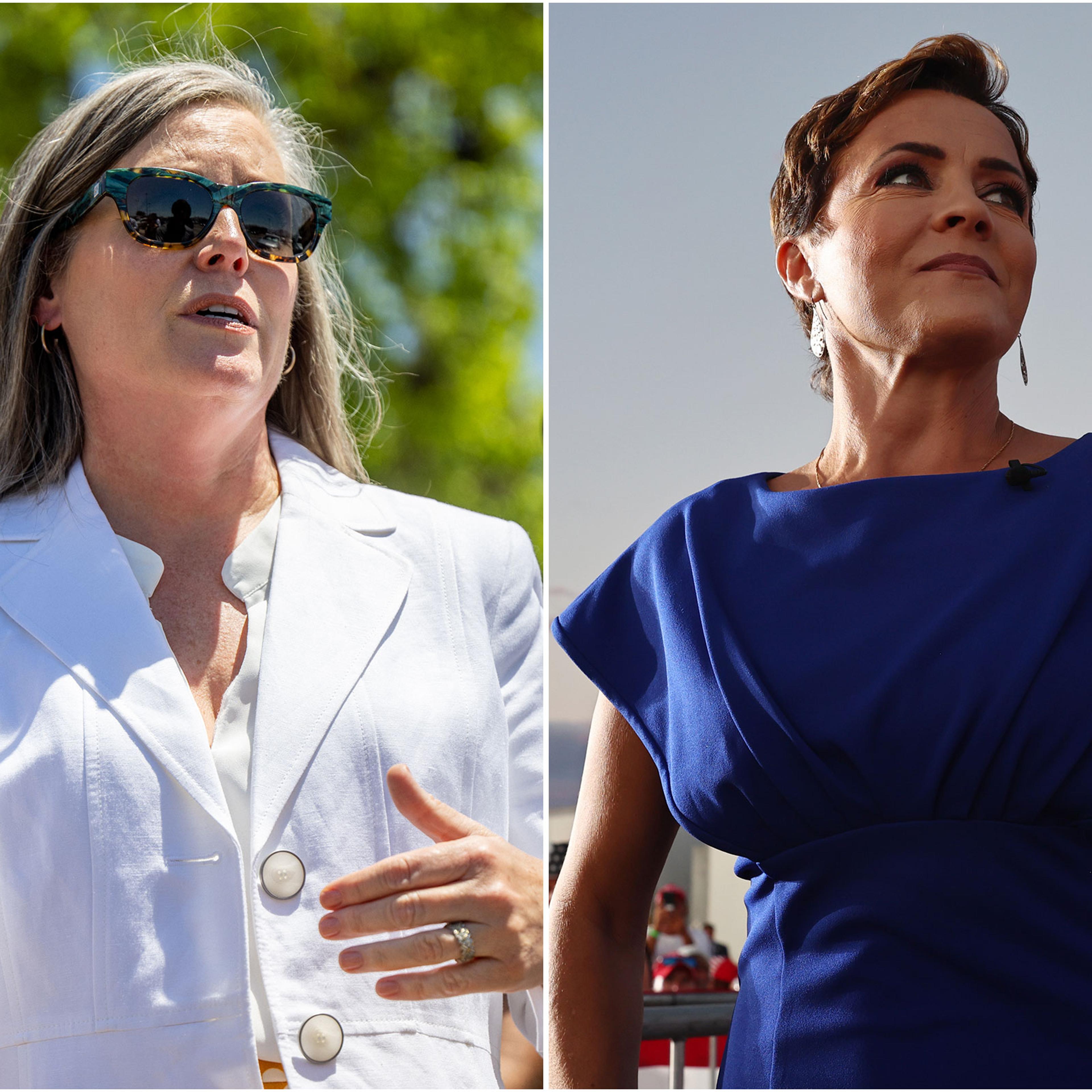 diptych of Arizona Senate candidates Katie Hobbs and Kari Lake