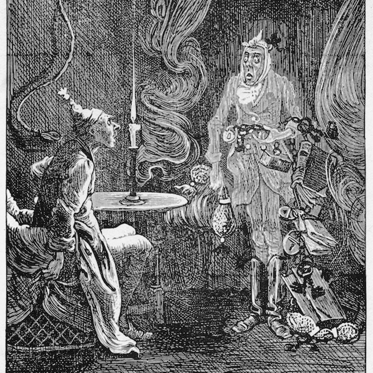 Marley's ghost appearing to Scrooge. Illustration for Charles Dickens (1812-1870) A Christmas Carol, London 1843-1844