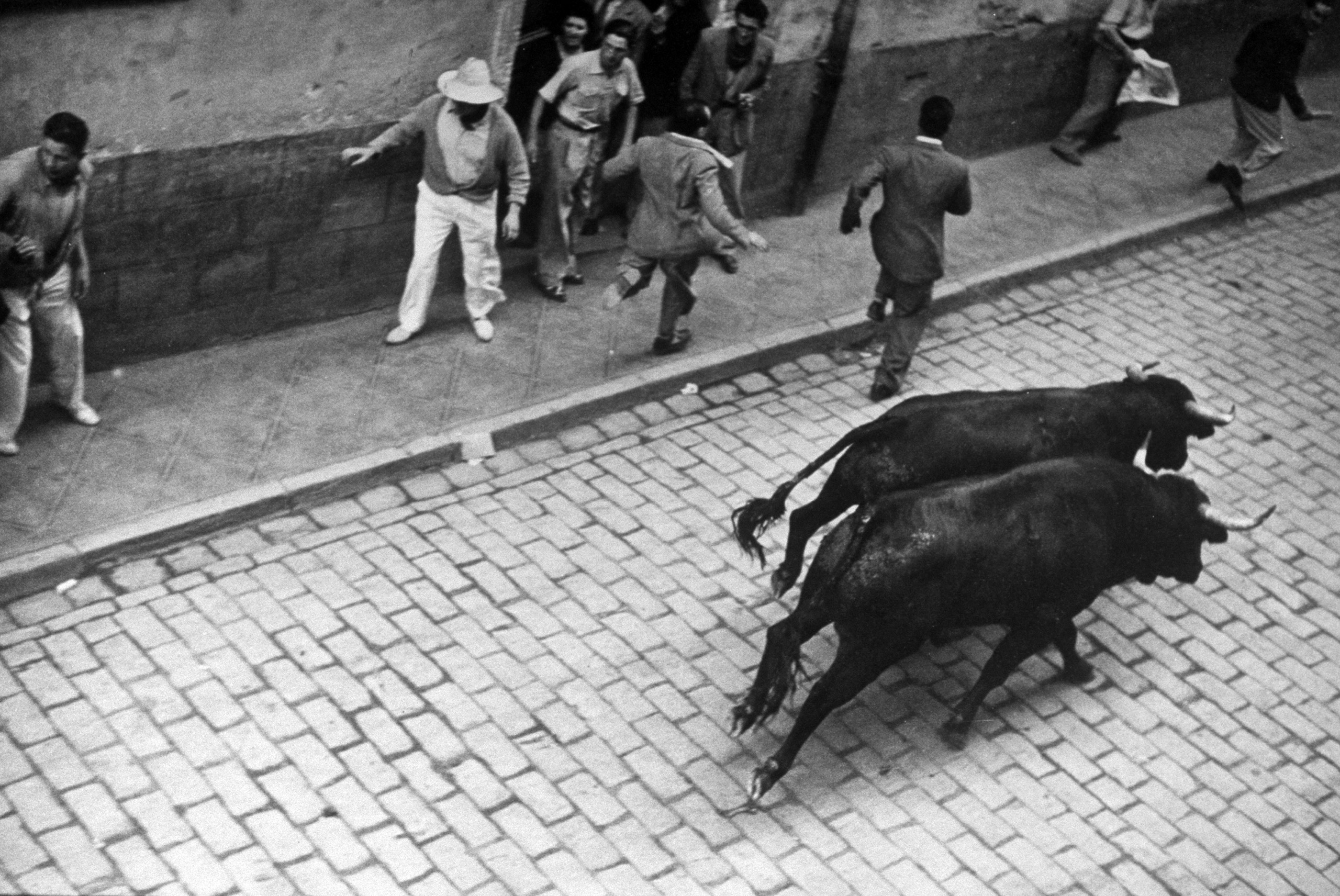 The festival of San Fermín in Pamplona, Spain, 1947.