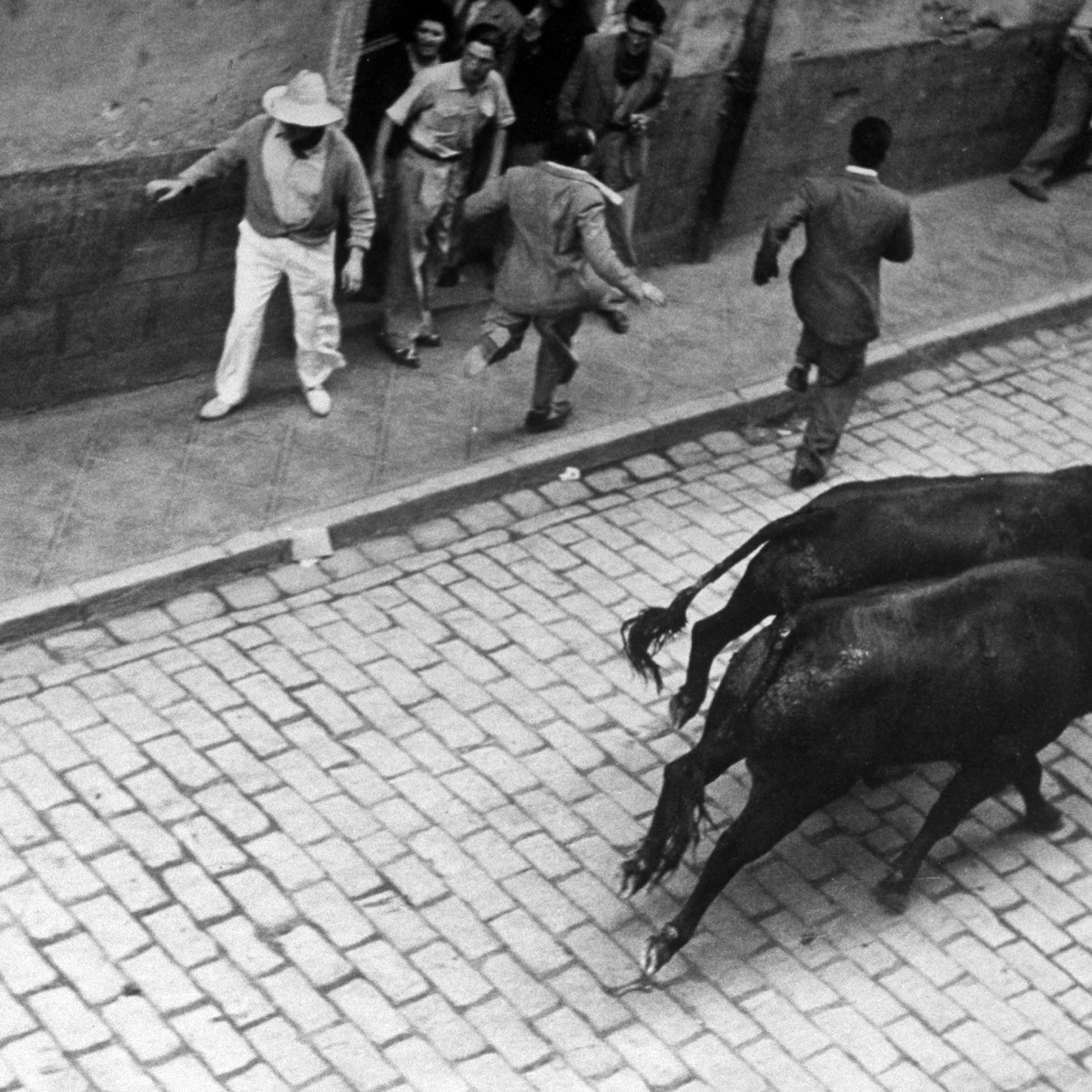 The festival of San Fermín in Pamplona, Spain, 1947.