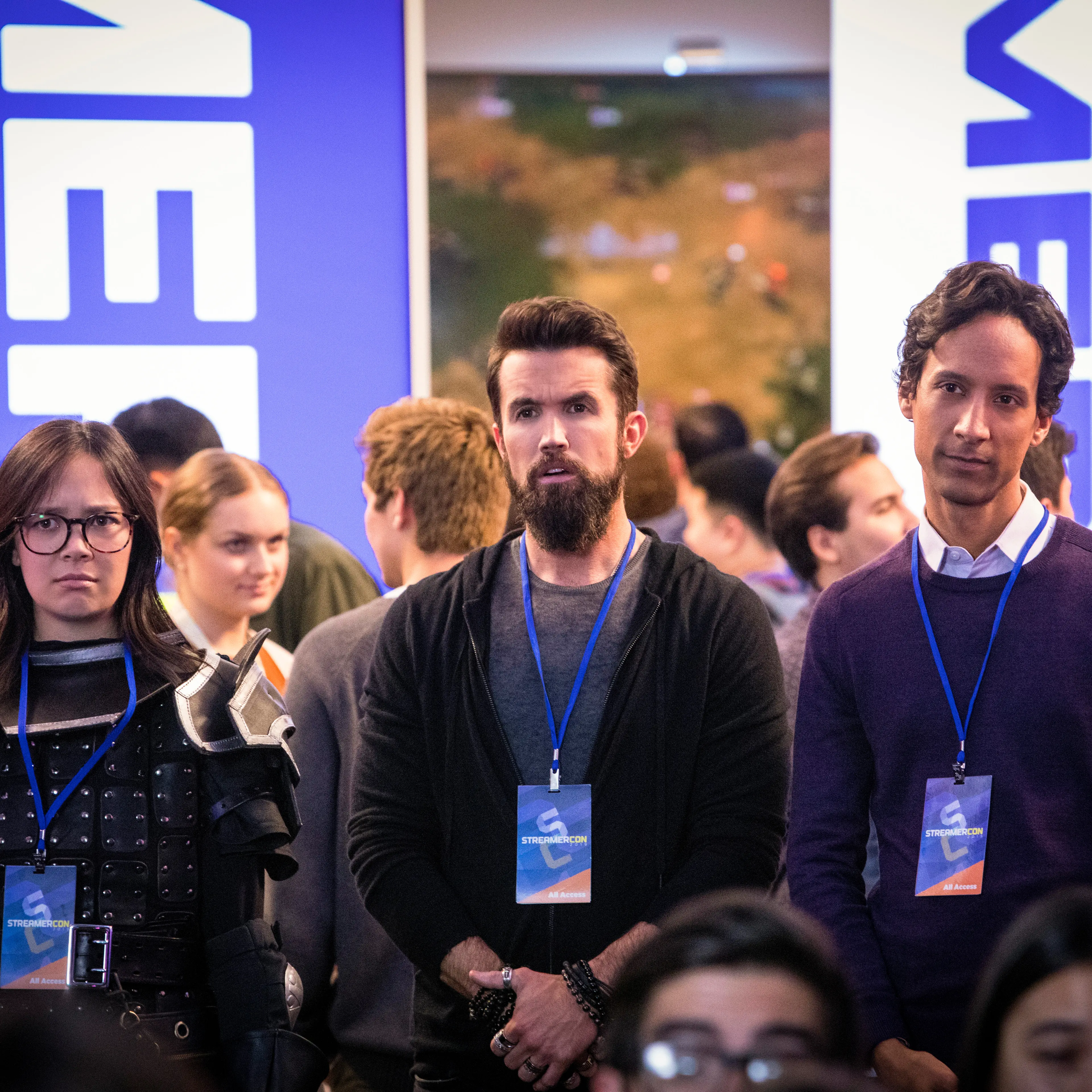 Charlotte Nicdao, Rob McElhenney and Danny Pudi in 'Mythic Quest: Raven’s Banquet'