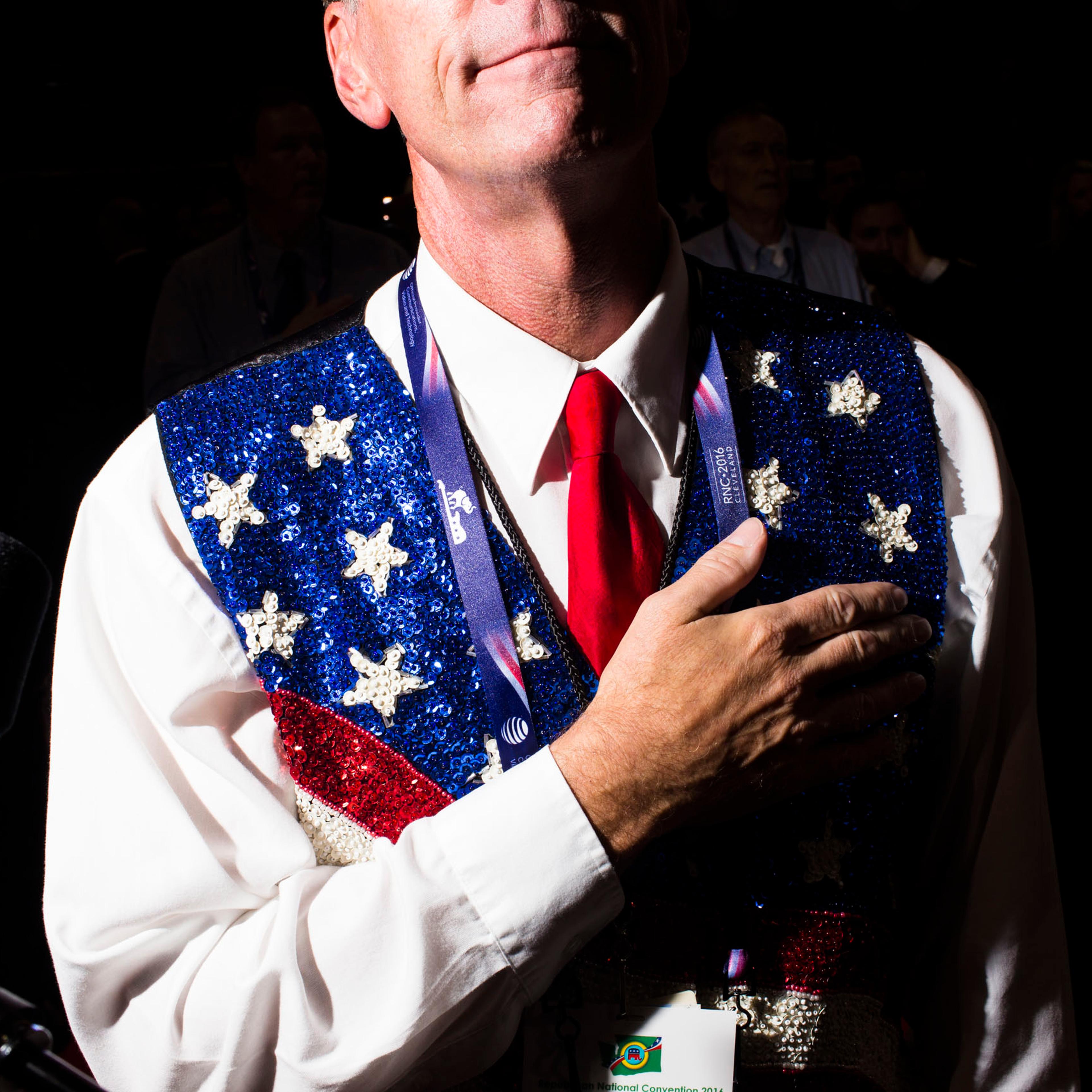 Photographer Landon Nordeman captures scenes from the floor of the 2016 Republican National Convention on Monday, July 18, 2016, in Cleveland, while on assignment for TIME. Here, a star-spangled, sequined vest makes a statement.