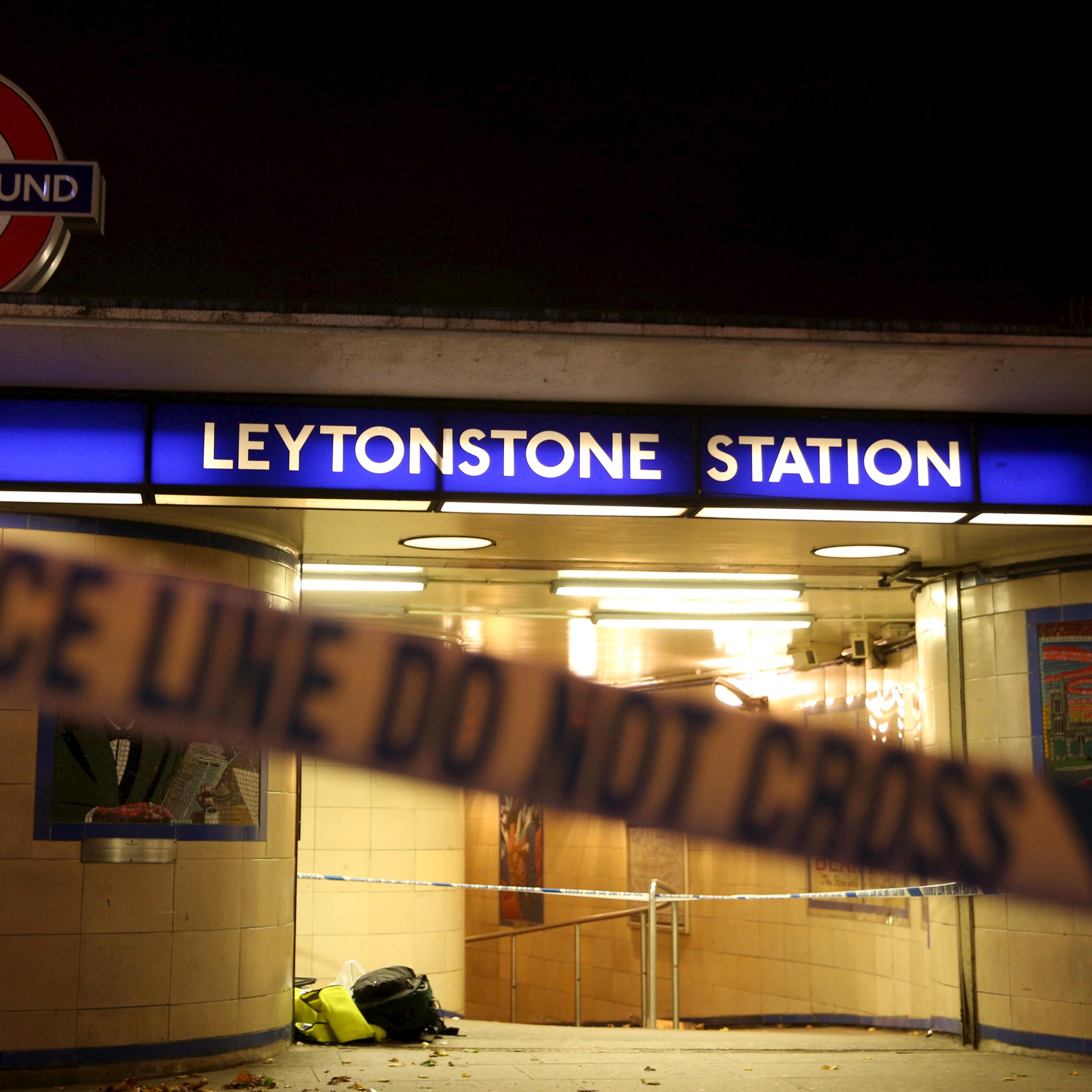 Police tape is seen at a crime scene at Leytonstone underground station in east London