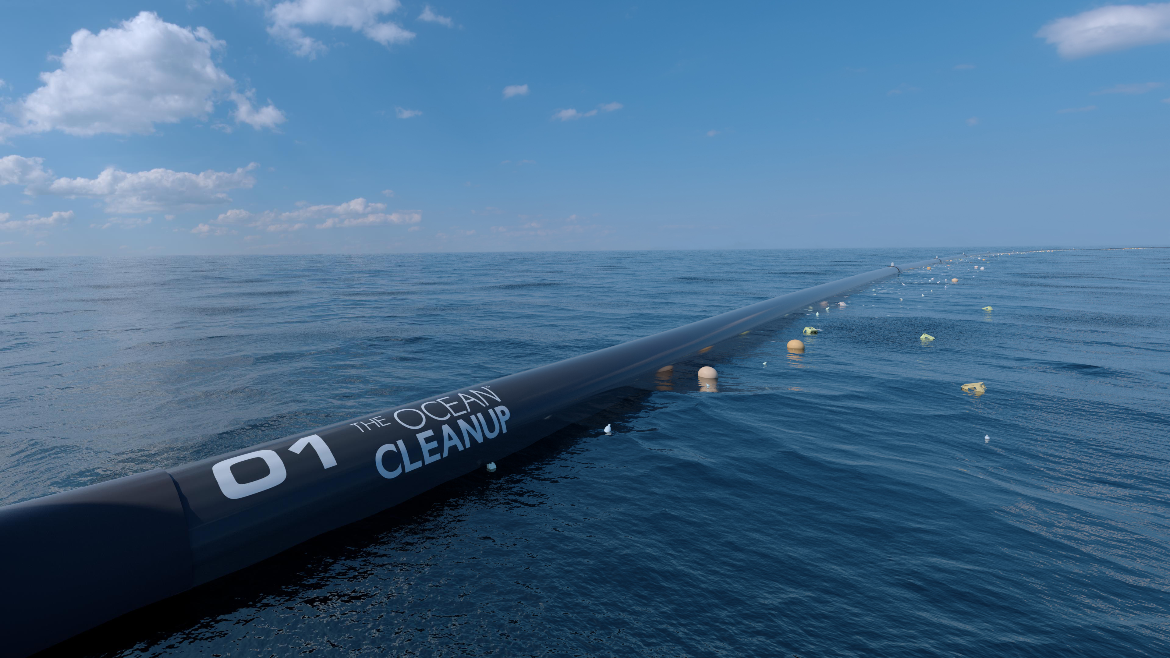 A computer rendering of how The Ocean Cleanup's  <i>System 001</i> will look in the Great Pacific Garbage Patch