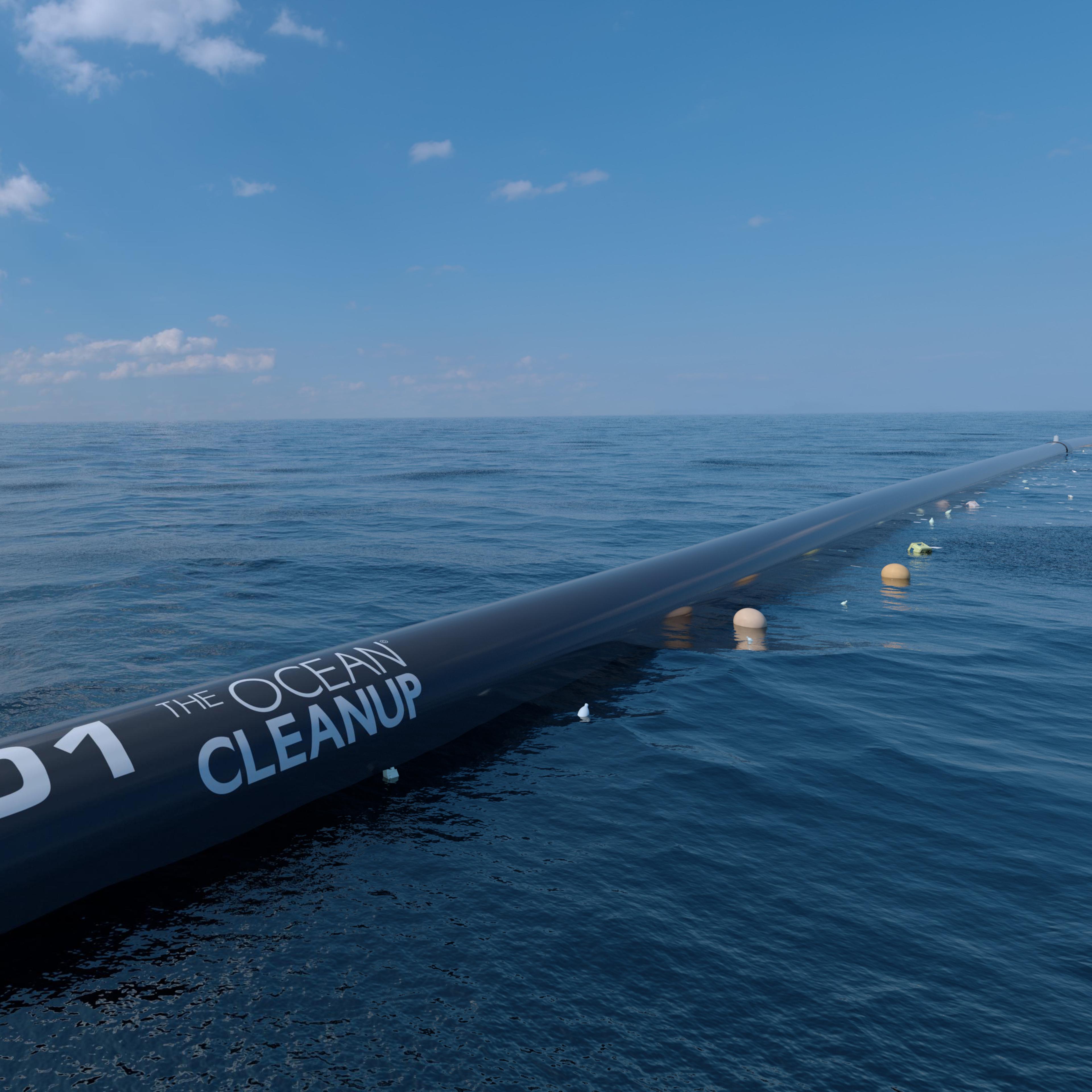 A computer rendering of how The Ocean Cleanup's <i>System 001</i> will look in the Great Pacific Garbage Patch