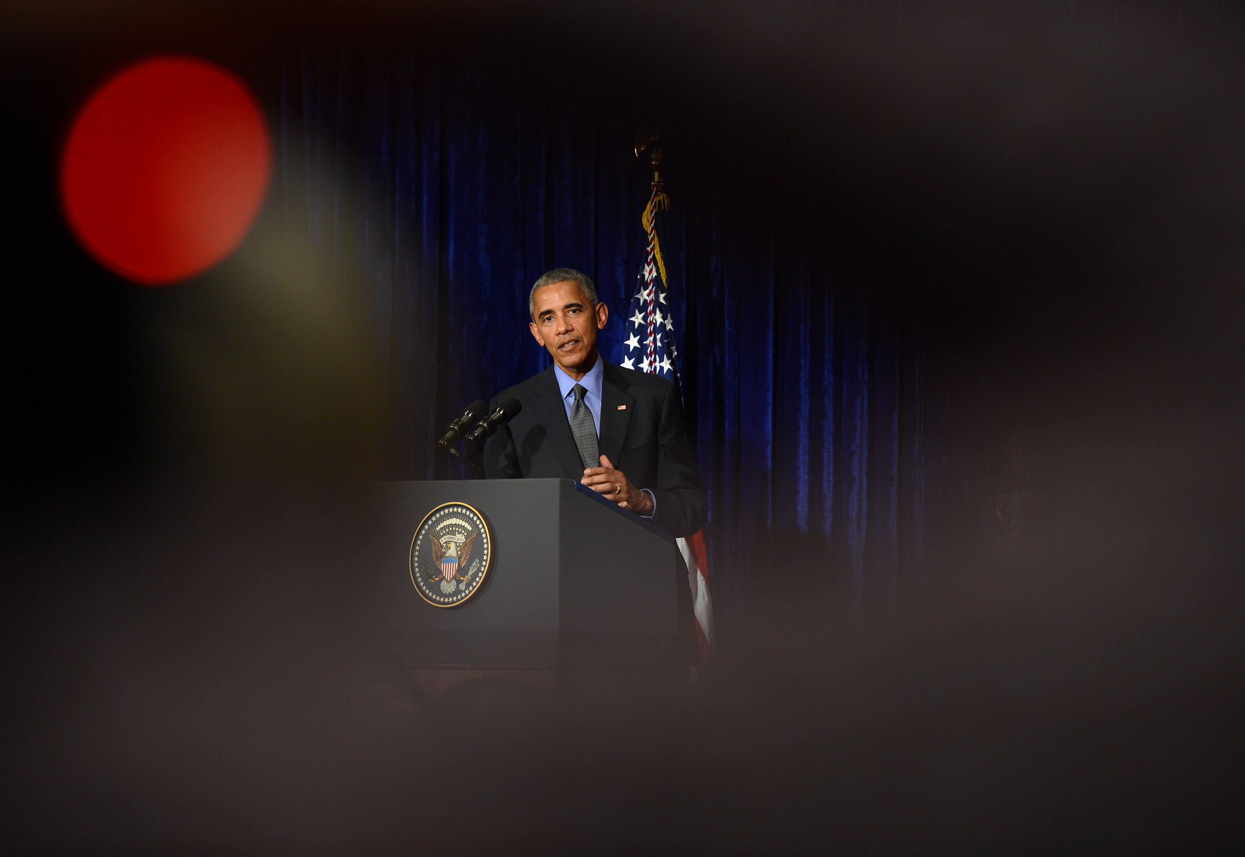 U.S. President Barack Obama speaks during a press conference in Vientiane, Laos, Sept. 8, 2016.