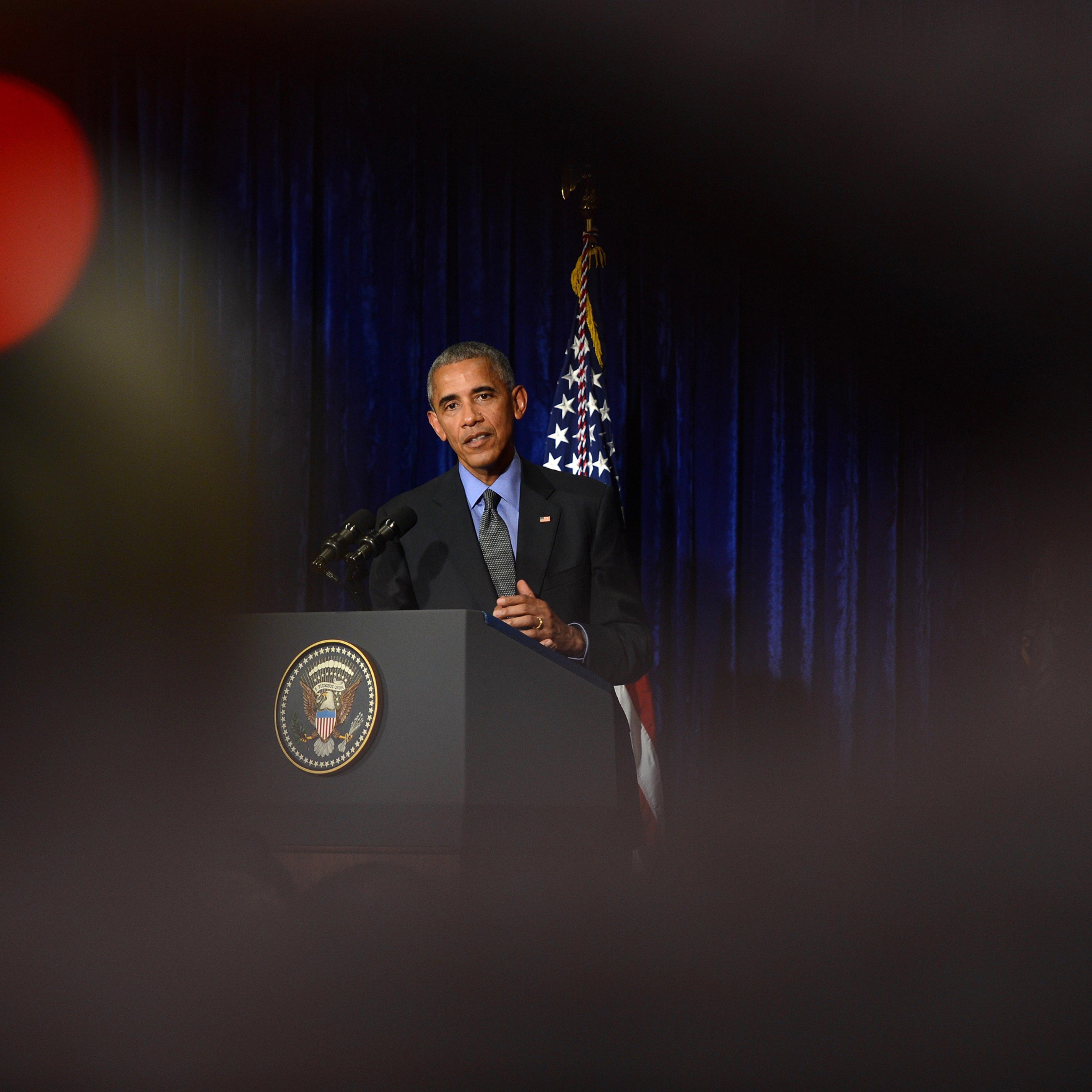 U.S. President Barack Obama speaks during a press conference in Vientiane, Laos, Sept. 8, 2016.