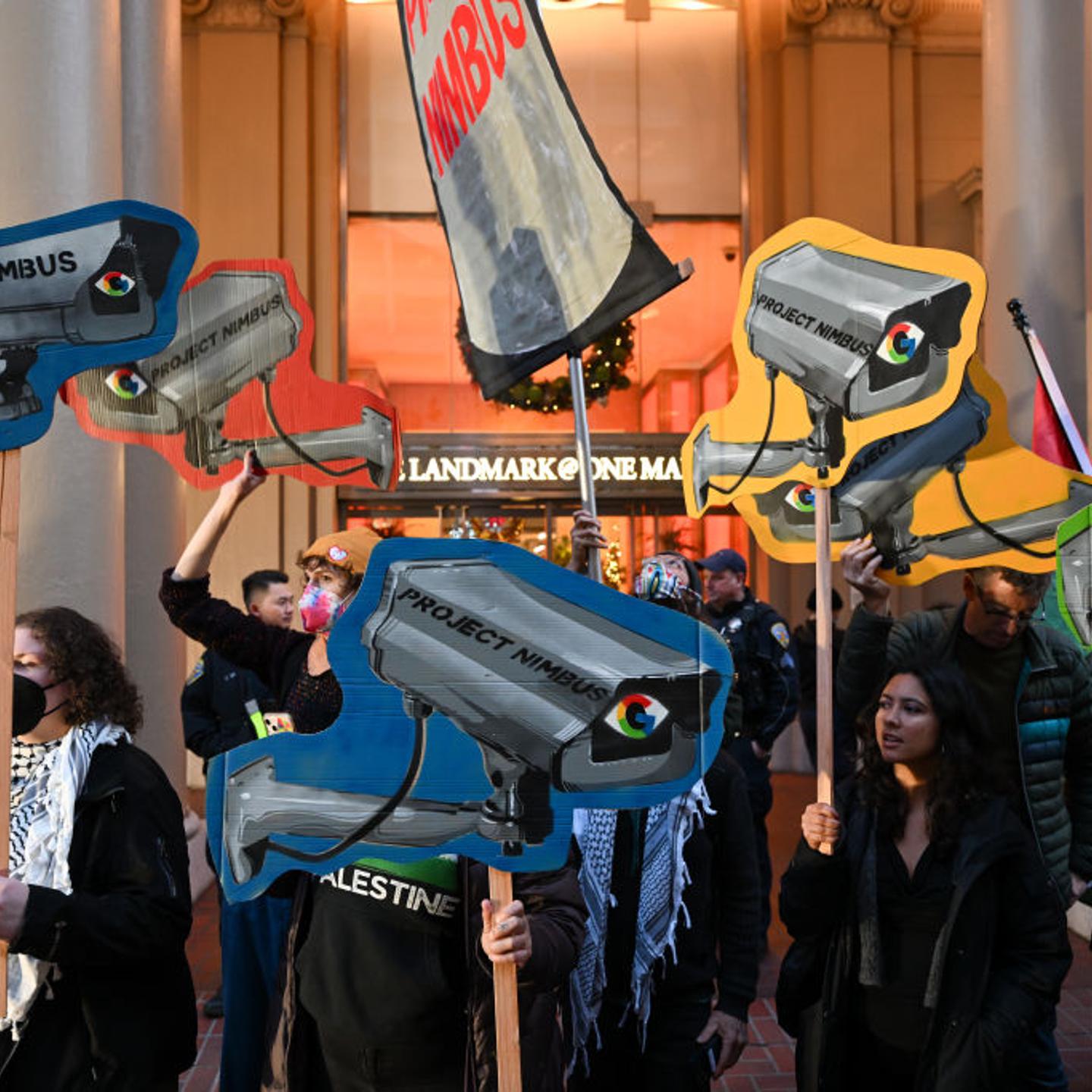 Hundreds of protestors gather outside Google's offices in San Francisco for Palestine