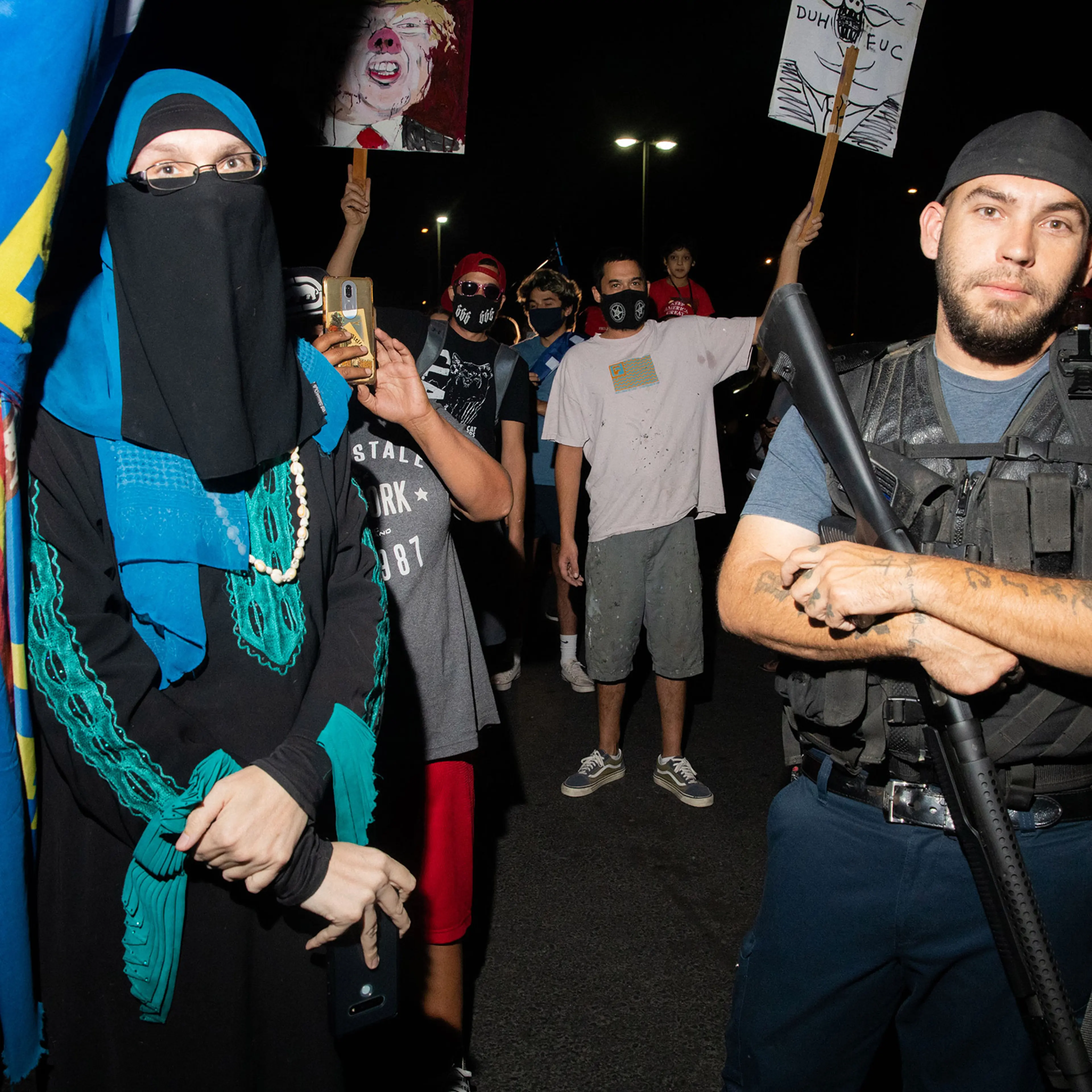 Trump supporters with counter protesters at the Mariscopa County Elections Office in Phoenix, AZ on November 4, 2020
