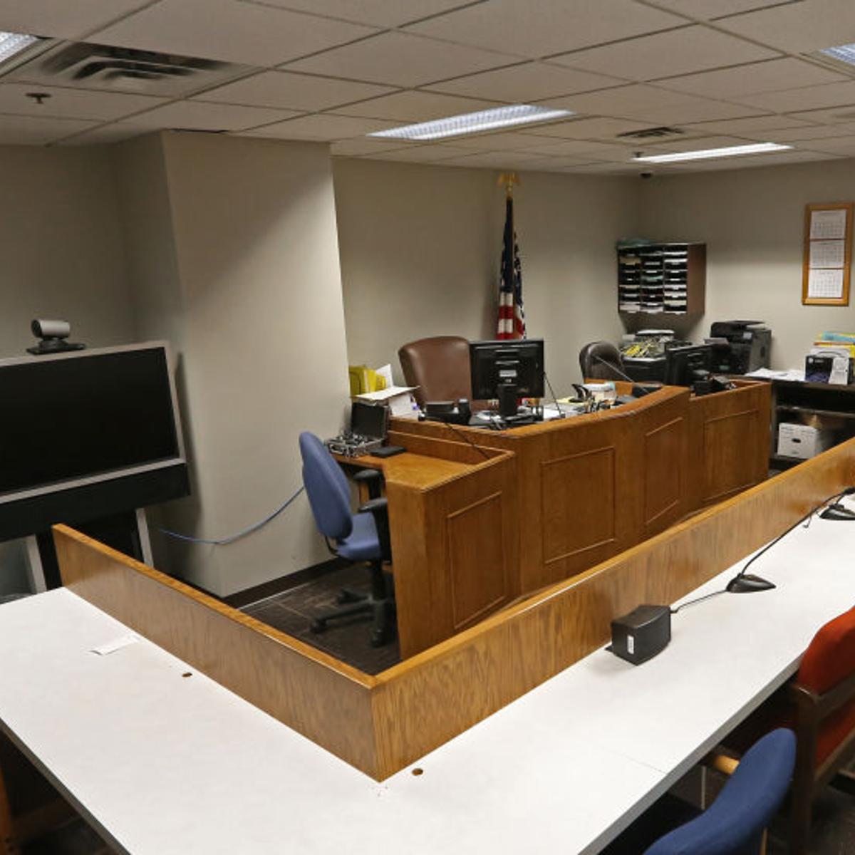 US Immigration Courtroom in Bloomington MN., photographed on 3/11/14. One by one, the realities of an overwhelmed immigration system came walking into the courtroom in handcuffs and prison-issue flip-flops, Judge William J. Dickerson, who has seen it al