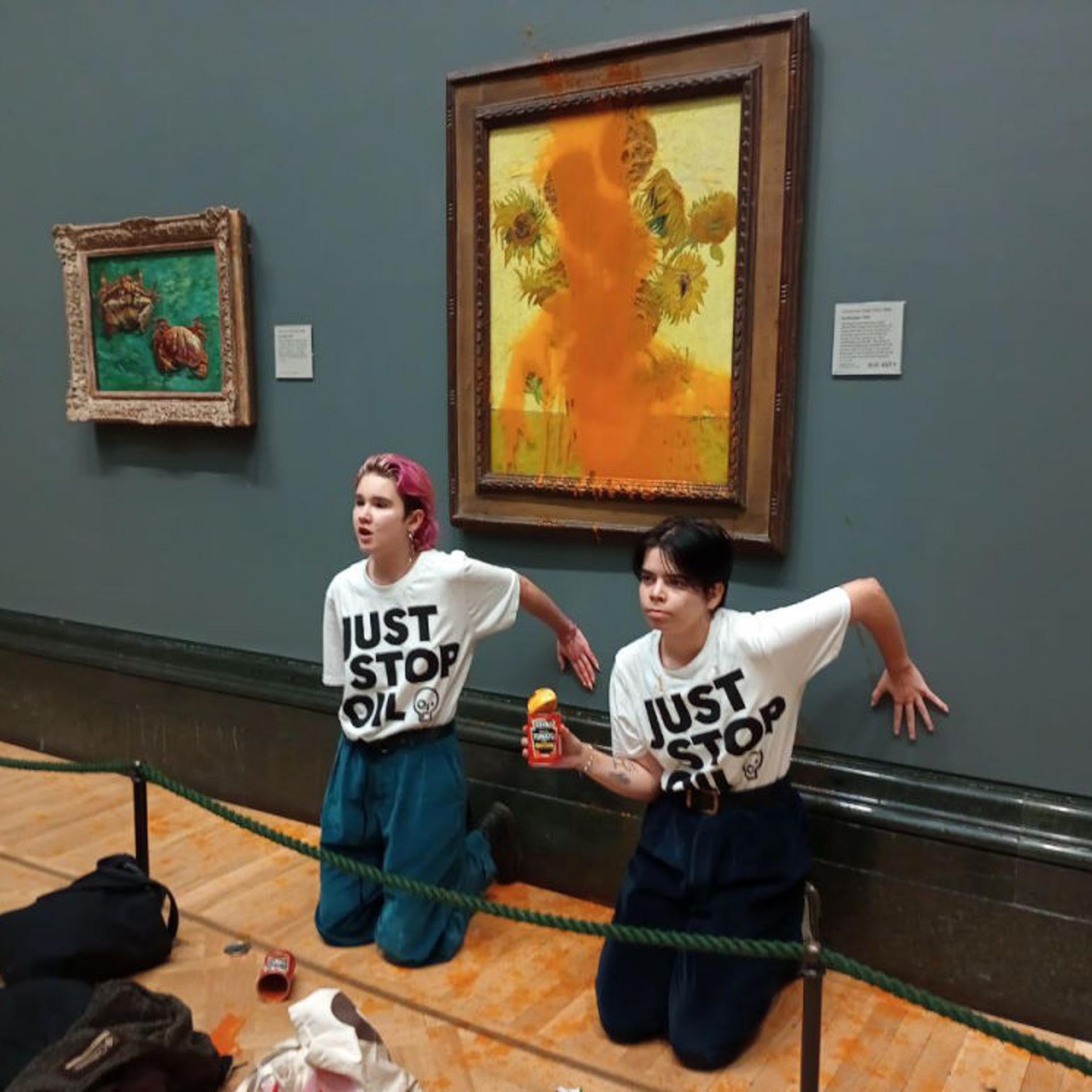 Climate protesters demonstrate at the National Gallery in London