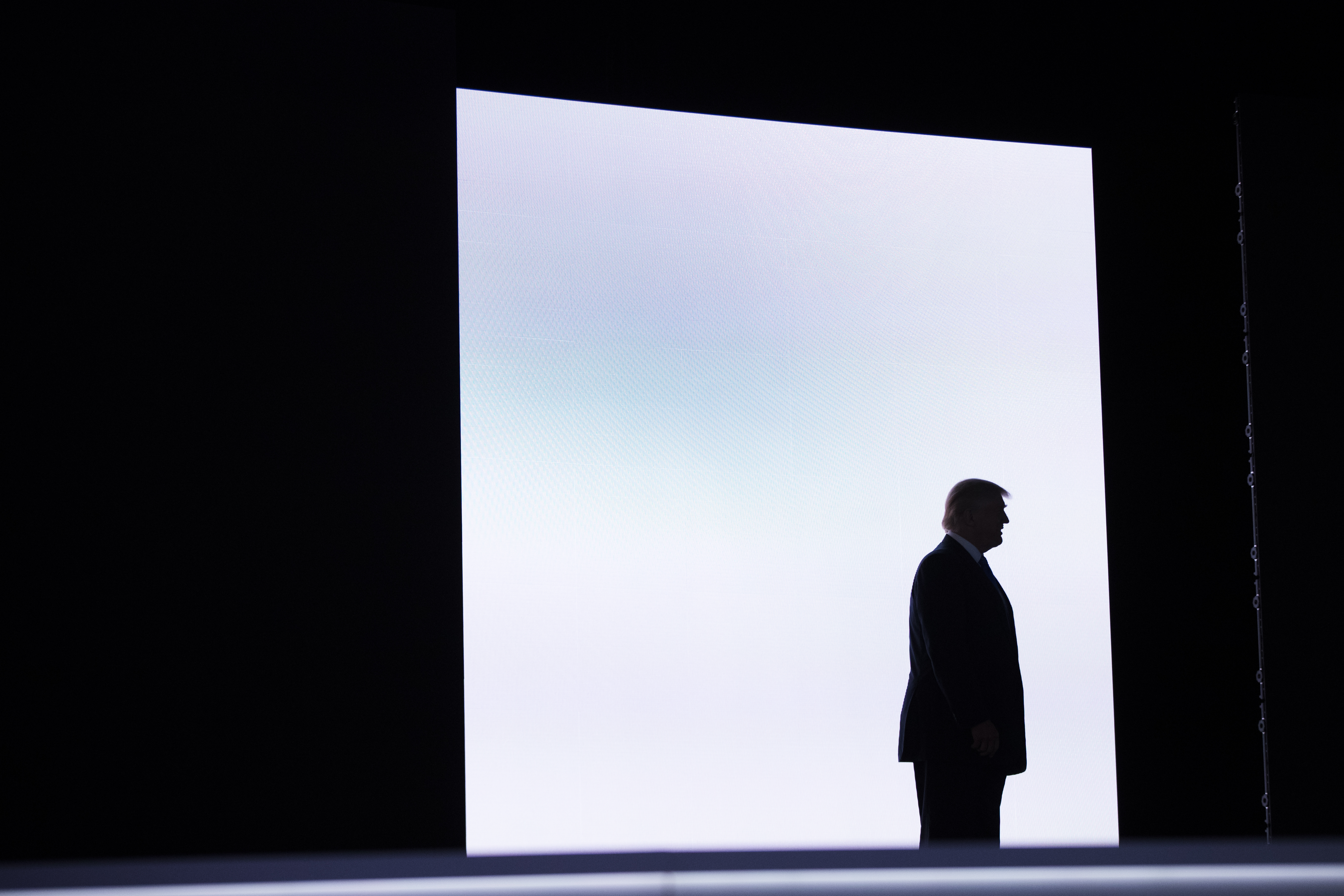 Republican presidential candidate Donald Trump arrives to introduce his wife Melania during the Republican National Convention, Monday, July 18, 2016, in Cleveland.