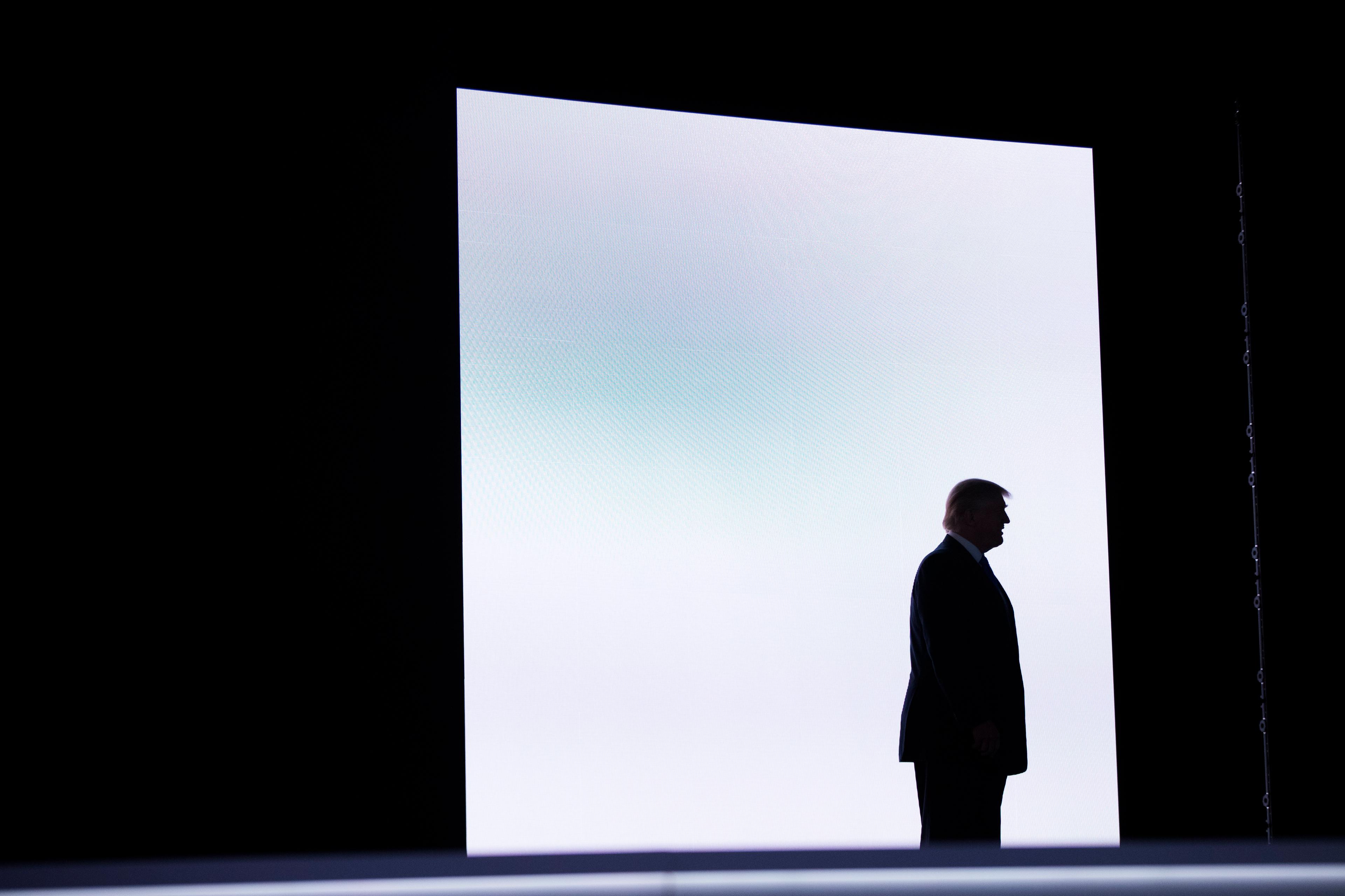 Republican presidential candidate Donald Trump arrives to introduce his wife Melania during the Republican National Convention, Monday, July 18, 2016, in Cleveland.