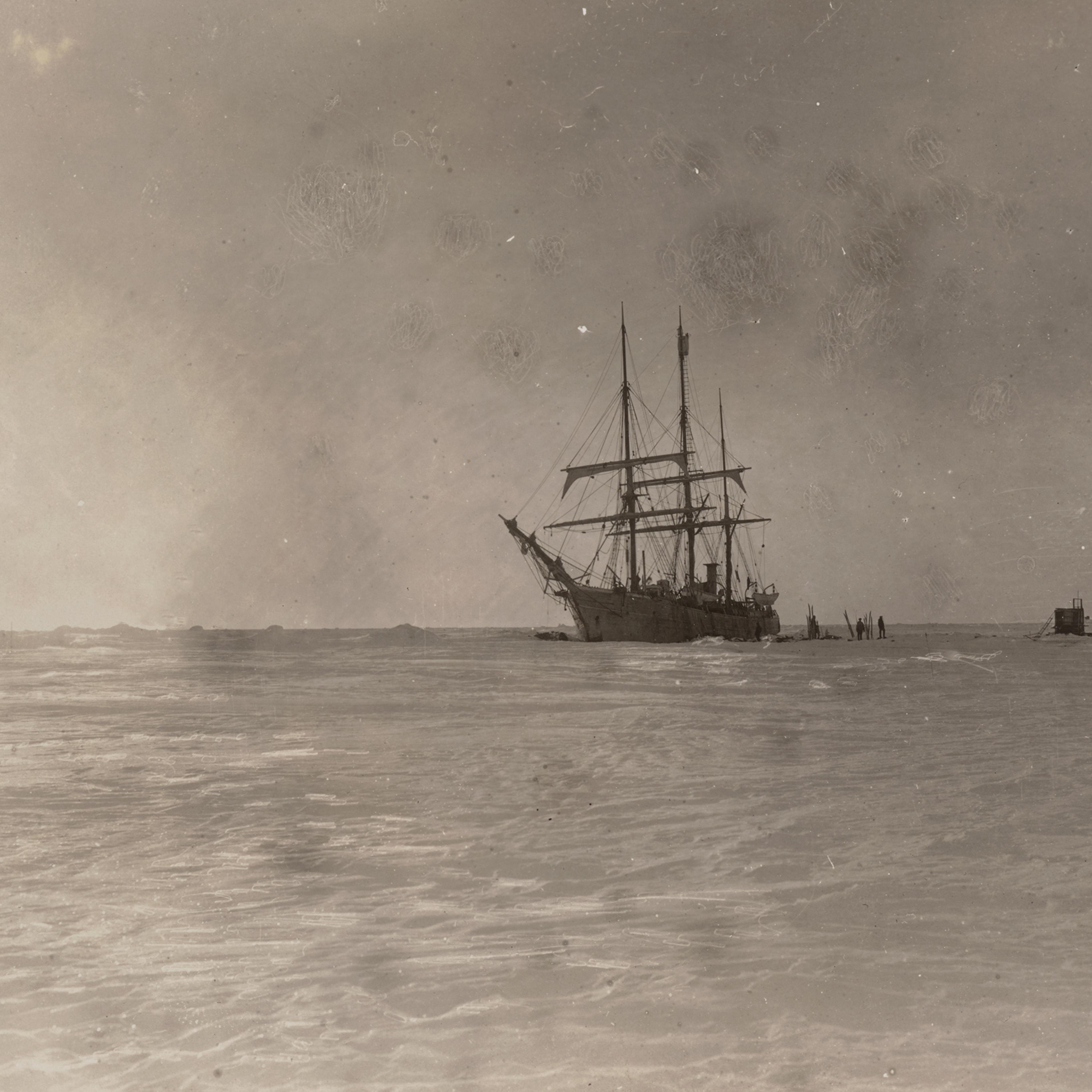 The Belgica, stuck fast in the pack ice of Antarctica's Bellingshausen sea, in 1898. Library of Congress. Frederick A. Cook Society.