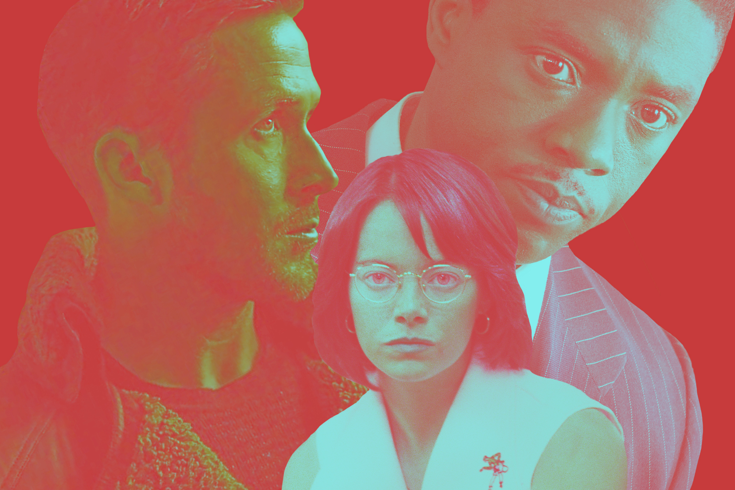 Ryan Gosling in 'Blade Runner 2049'; Emma Stone in 'Battle of the Sexes'; Chadwick Boseman in 'Marshall'