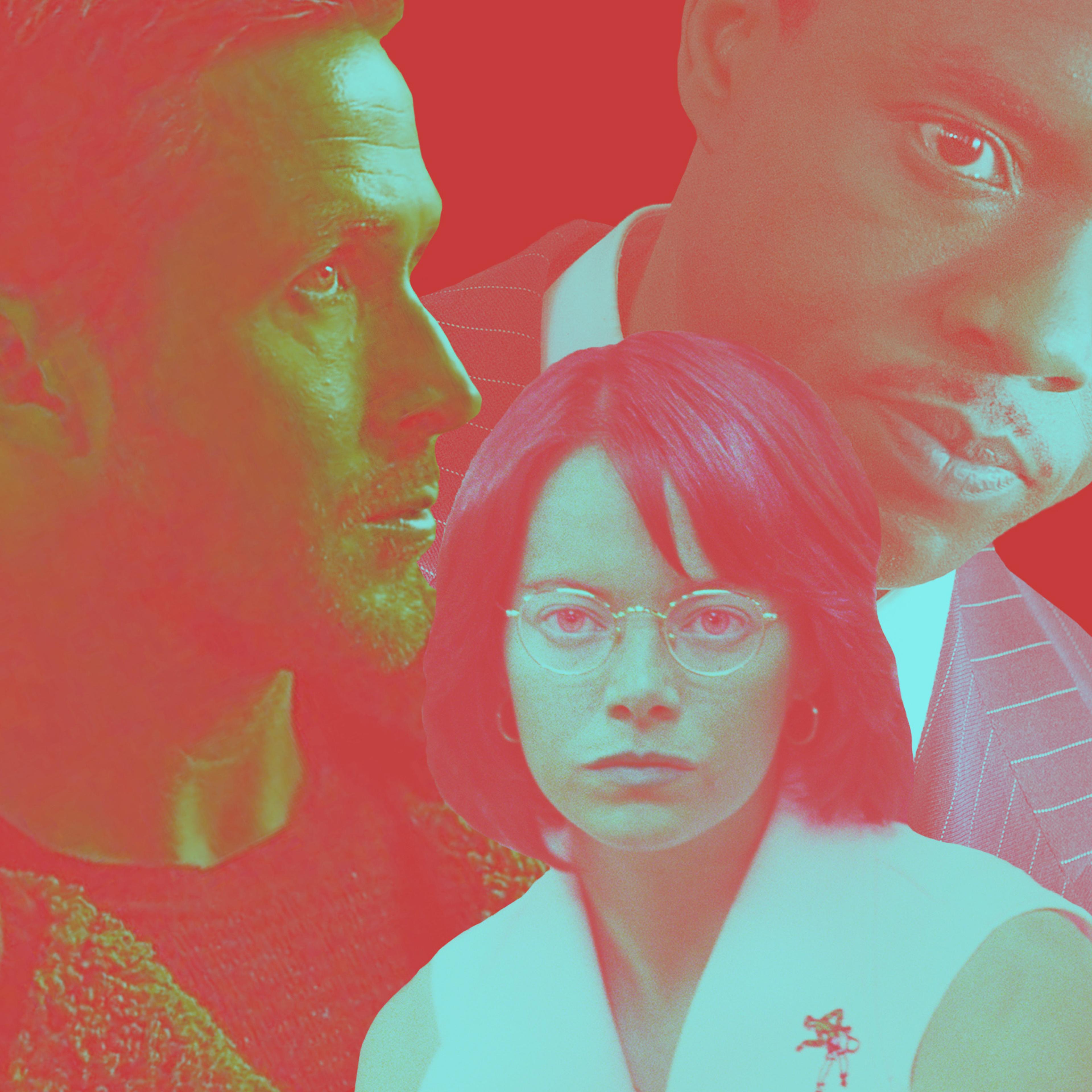 Ryan Gosling in 'Blade Runner 2049'; Emma Stone in 'Battle of the Sexes'; Chadwick Boseman in 'Marshall'