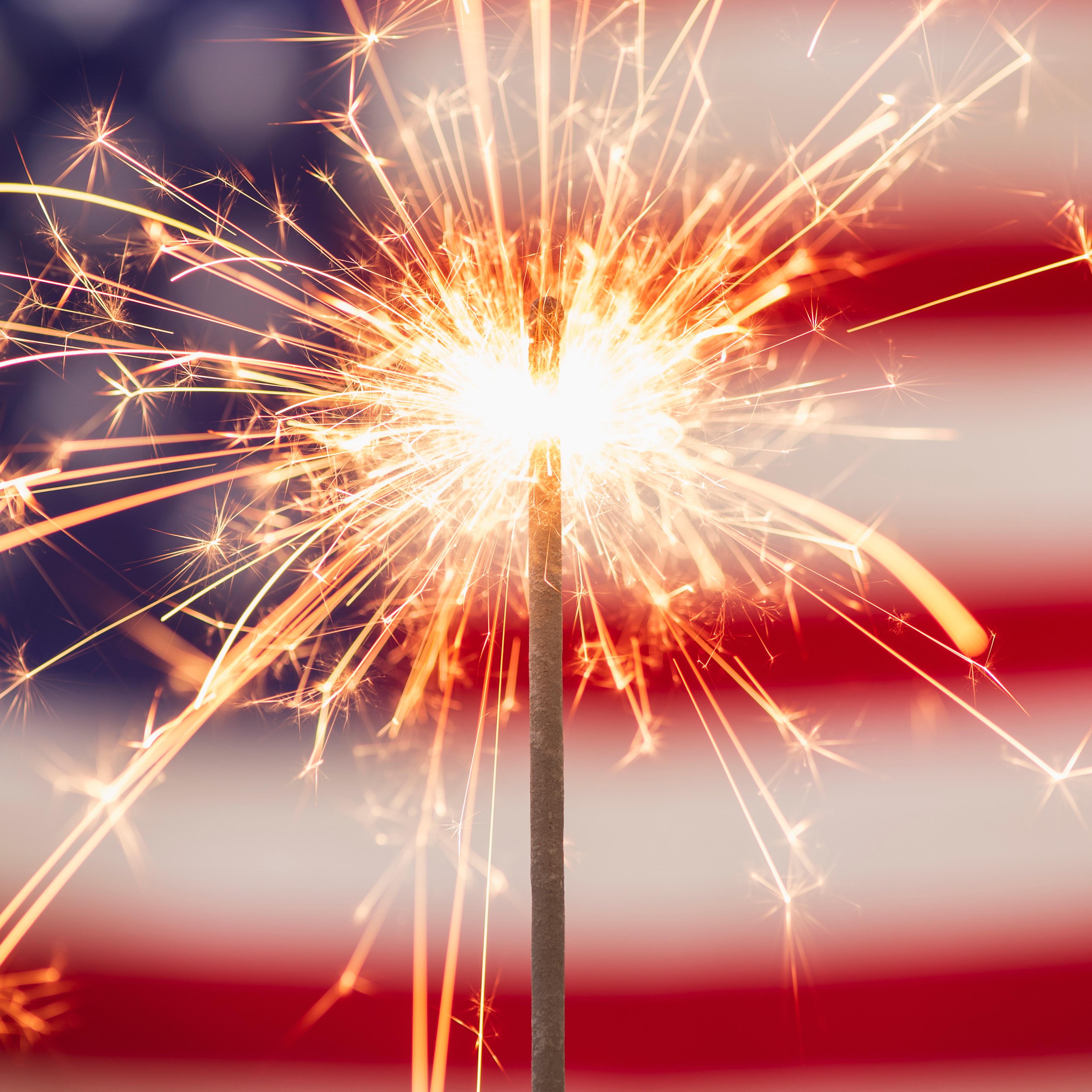 Sparkler and American flag