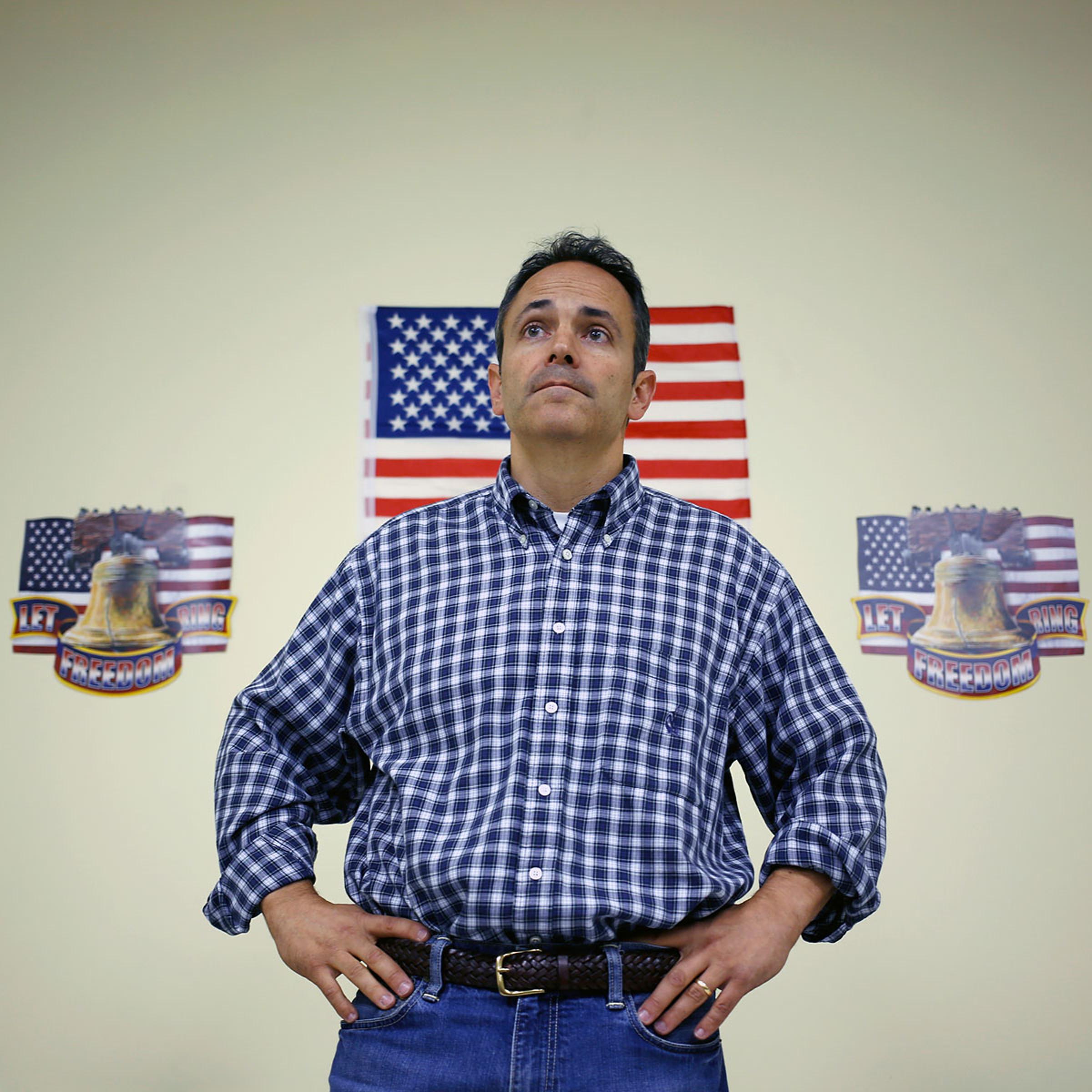 Louisville businessman Matt Bevin speaks during a meeting of the Spencer County Tea Party at the Kentucky Farm Bureau in Taylorsville, Ky., October 15, 2013.