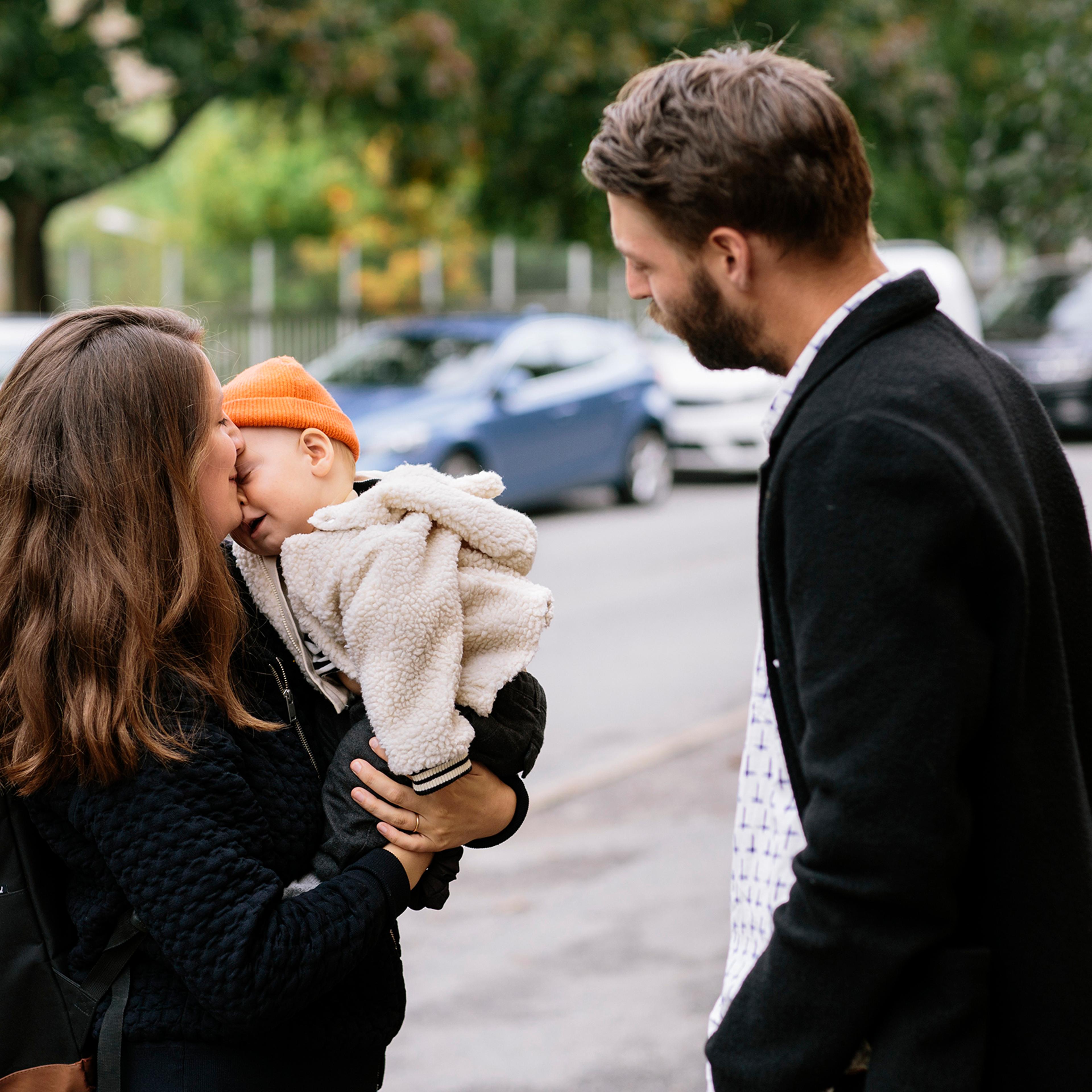 Maja, Martin and their child Pim in Stockholm; Martin plans to take eight months of leave