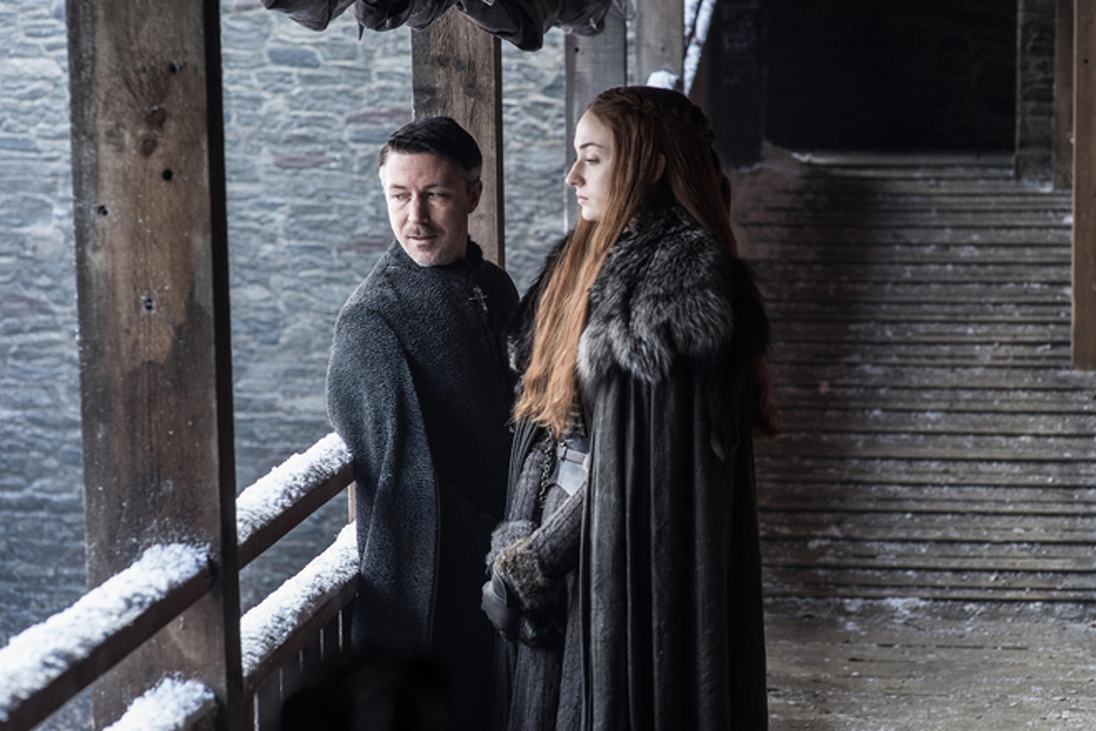 Aiden Gillen and Sophie Turner in Game of Thrones