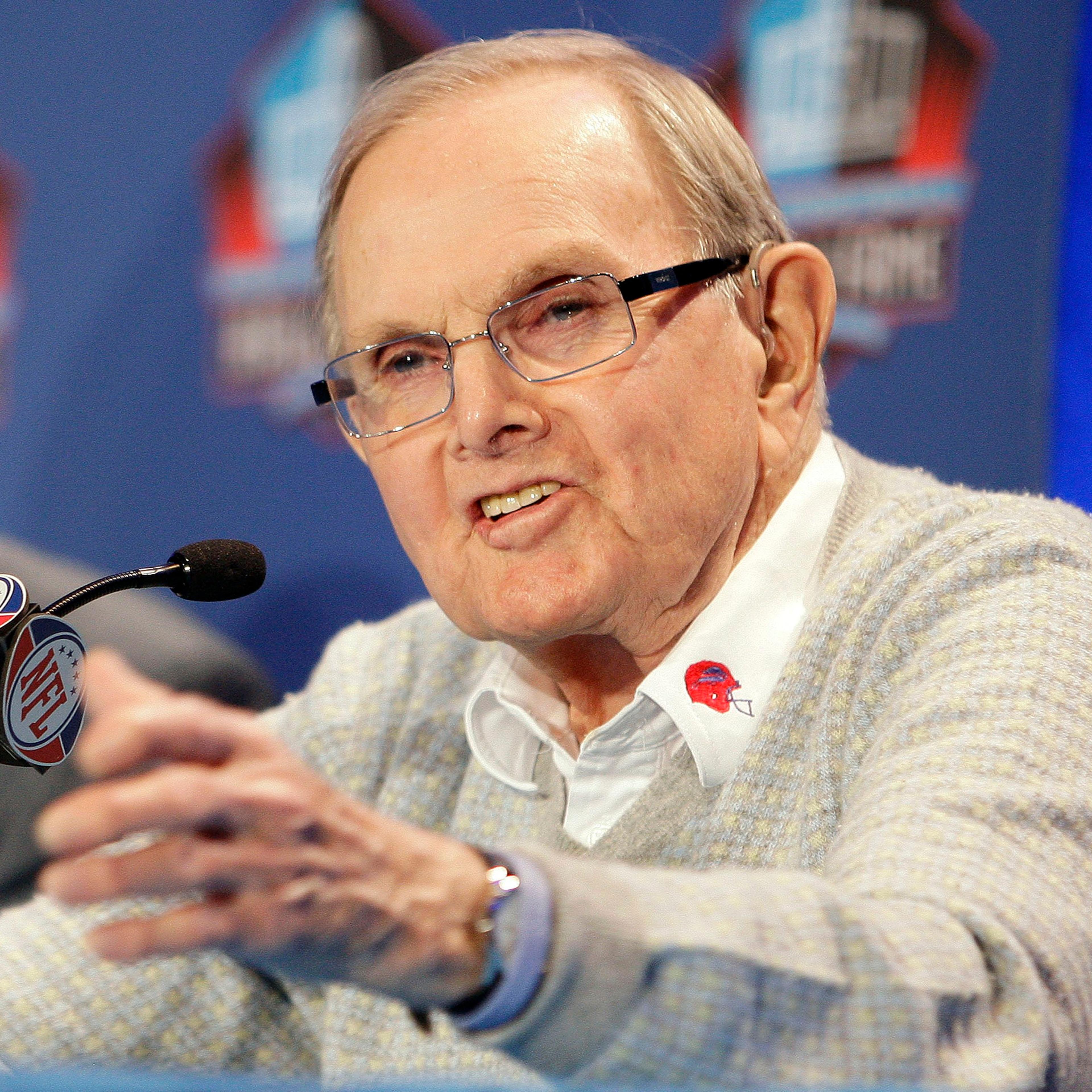 Buffalo Bills owner Ralph Wilson gestures during a news conference in Tampa, Fla. on Jan. 31, 2009.