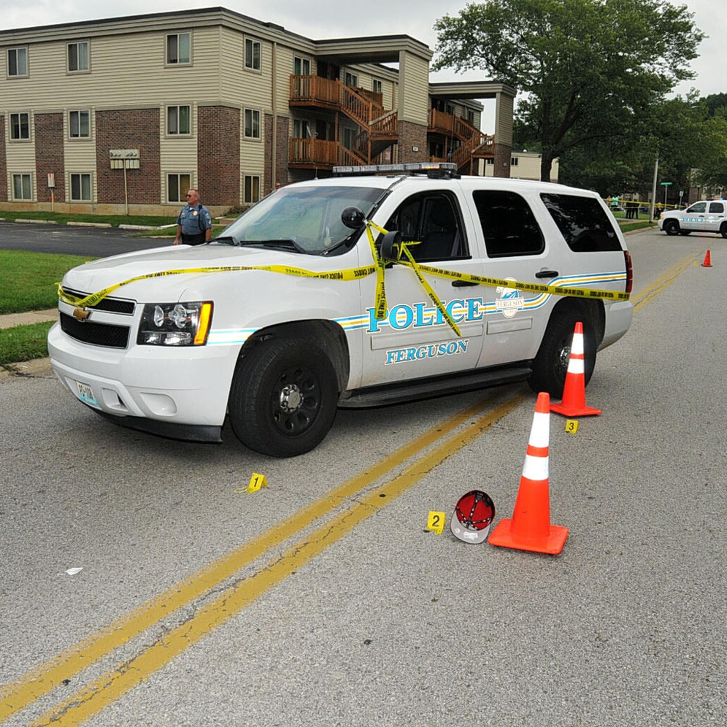 An undated evidence photograph made available by the St. Louis County prosecutors office on Nov. 25, 2014 shows Ferguson Police officer Darren Wilson's vehicle at the scene of the confrontation.