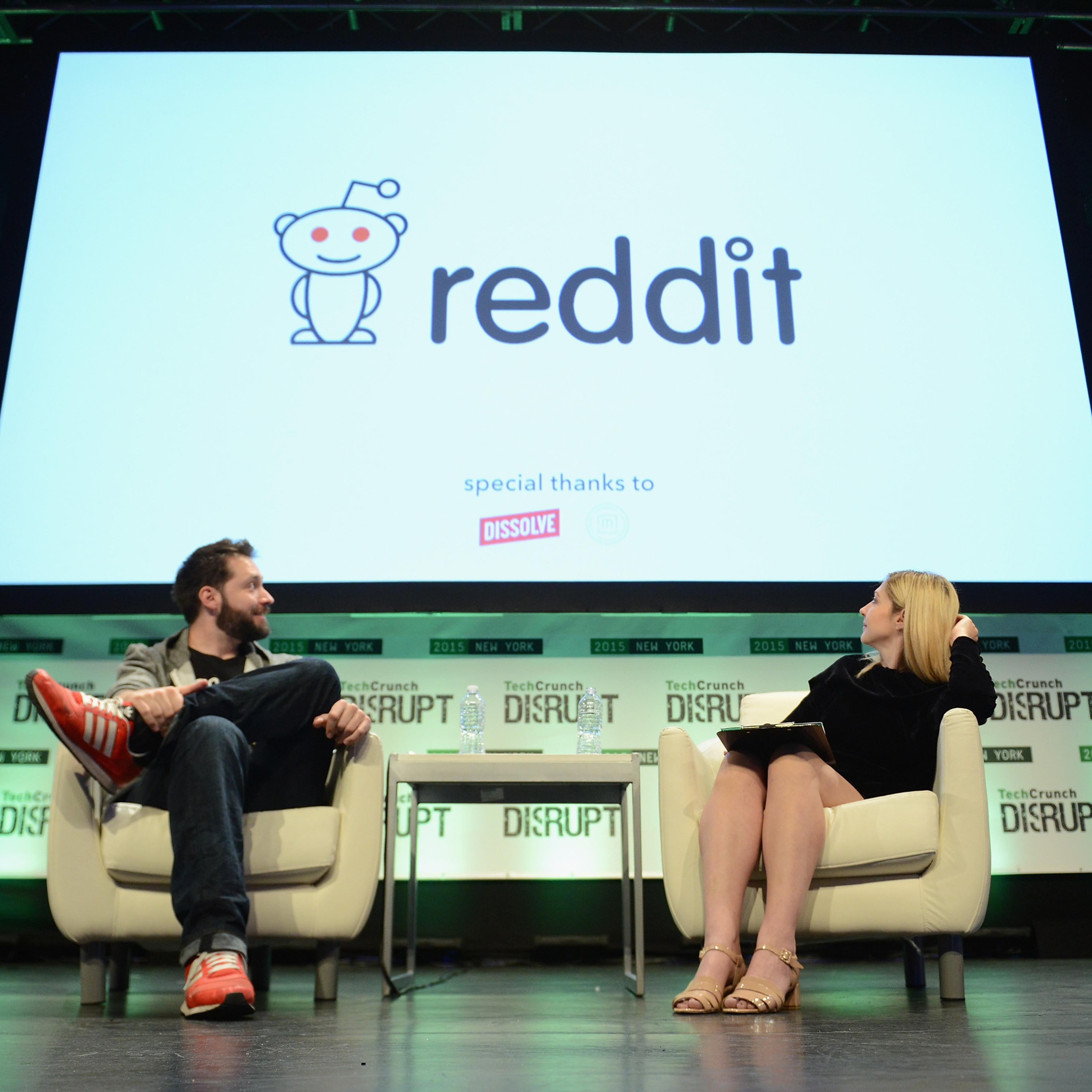 Co-Founder and Executive Chair of Reddit, and Partner at Y Combinator, Alexis Ohanian (L) and co-editor at TechCrunch, Alexia Tsotsis appear onstage during TechCrunch Disrupt NY 2015 - Day 3 at The Manhattan Center on May 6, 2015 in New York City.