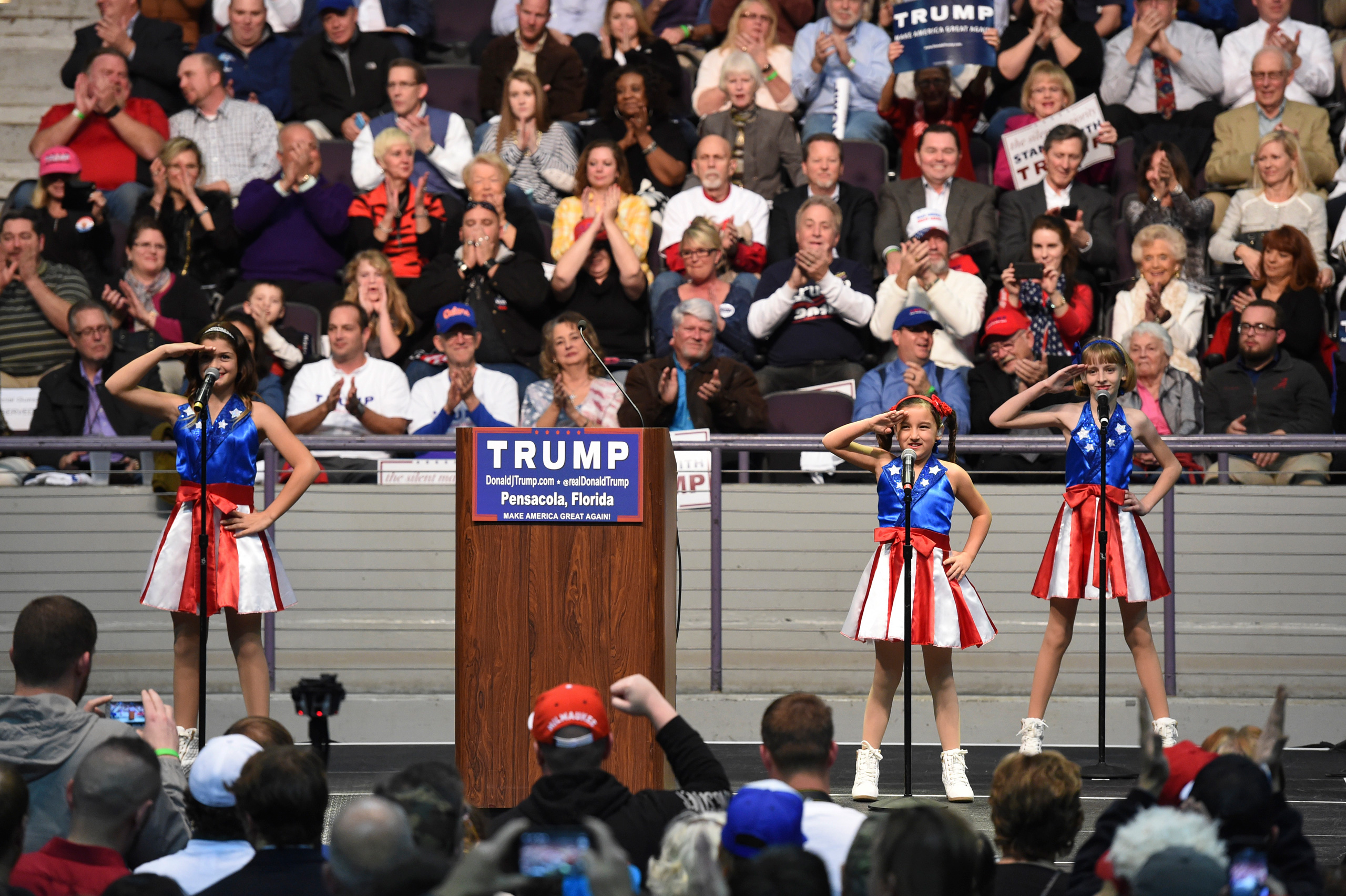 The USA The USA Freedom Kids from Pensacola perform "Freedom's Call" which has become known as the "Trump Jam" during the U.S. Republican presidential candidate Donald Trump's campaign rally in Pensacola, Florida January 13, 2016. Picture taken January 1