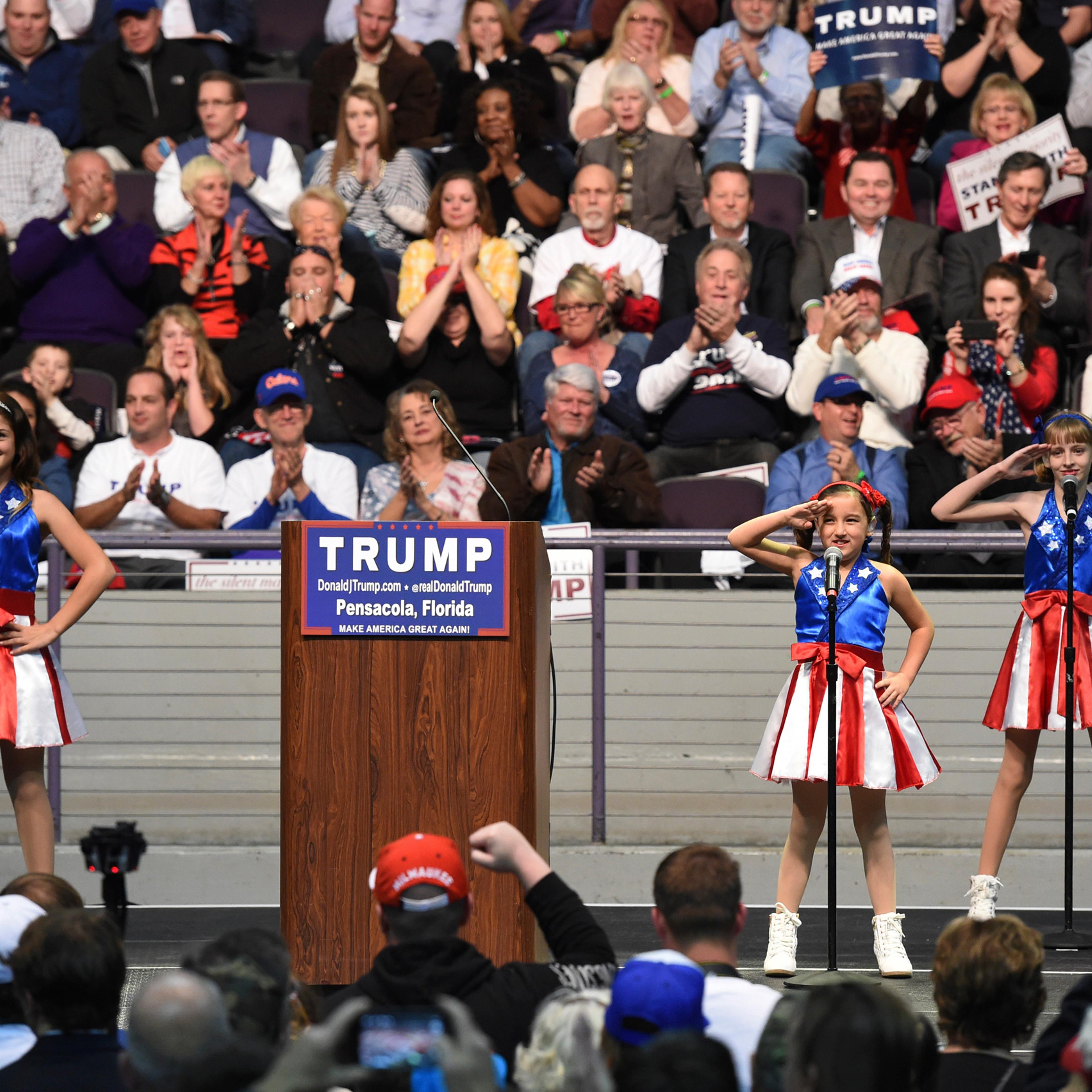 The USA The USA Freedom Kids from Pensacola perform "Freedom's Call" which has become known as the "Trump Jam" during the U.S. Republican presidential candidate Donald Trump's campaign rally in Pensacola, Florida January 13, 2016. Picture taken January 1