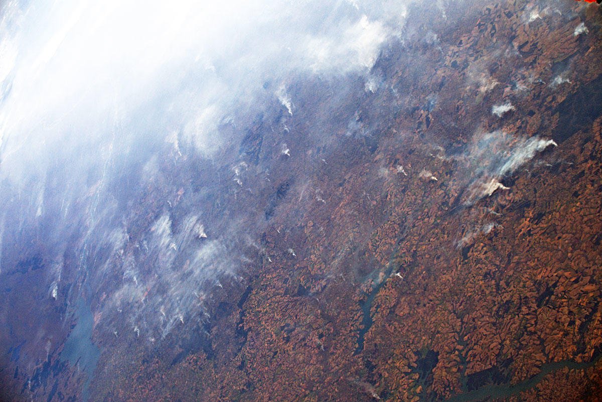 Forest fires in the Brazilian Amazon rainforest seen from the International Space Station on Aug. 26, 2019. 