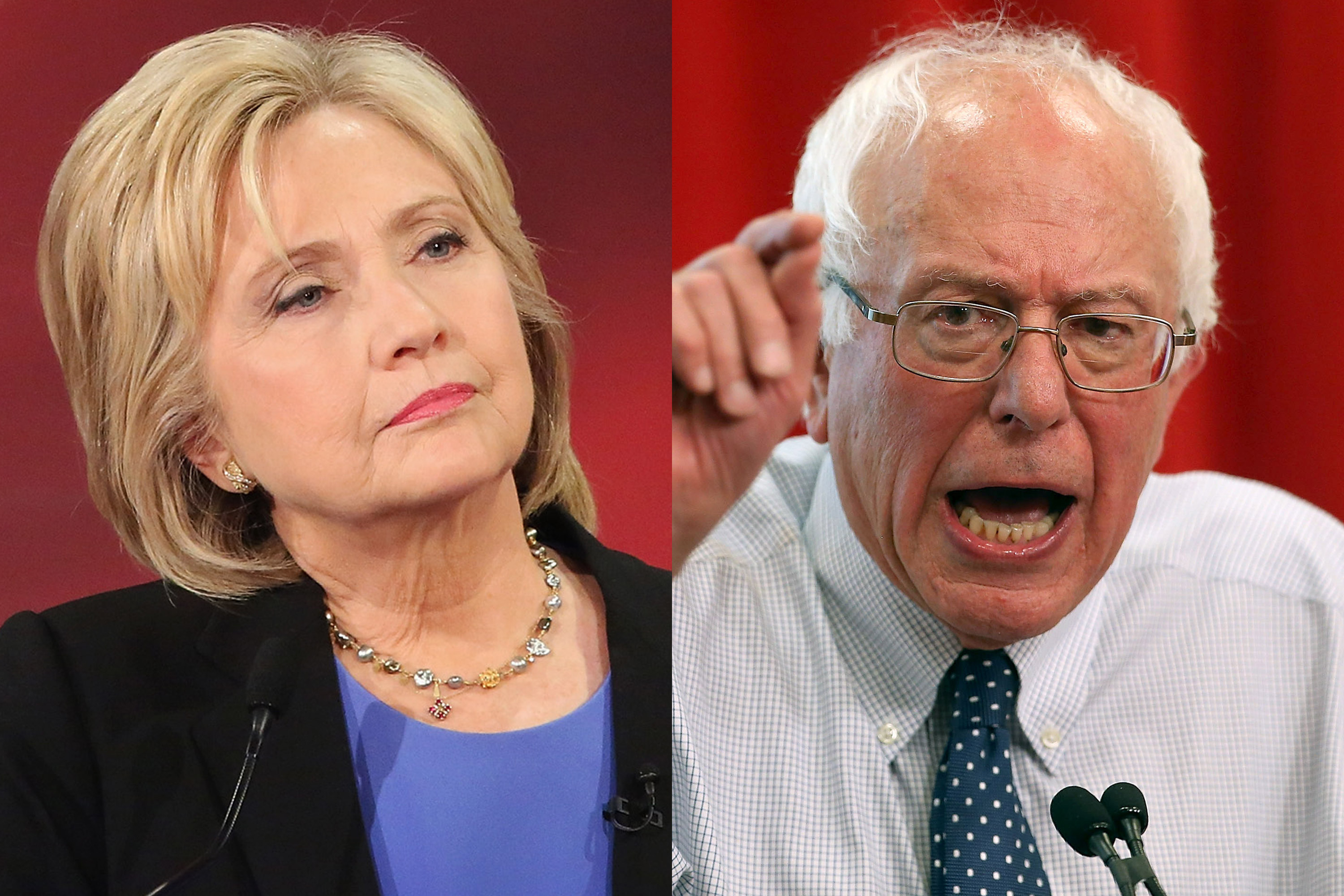 Hillary Clinton Charleston, SC on Jan. 17, 2016 (L); Bernie Sanders in Oakland, Calif. Aug, 10, 2015.