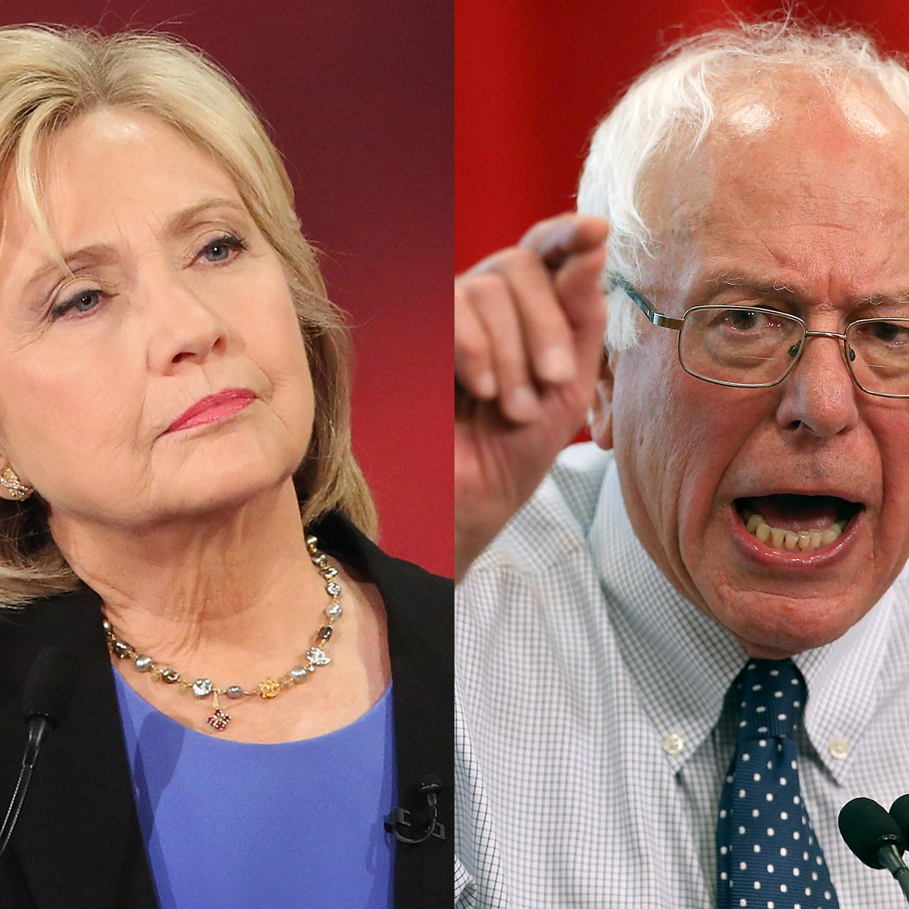 Hillary Clinton Charleston, SC on Jan. 17, 2016 (L); Bernie Sanders in Oakland, Calif. Aug, 10, 2015.
