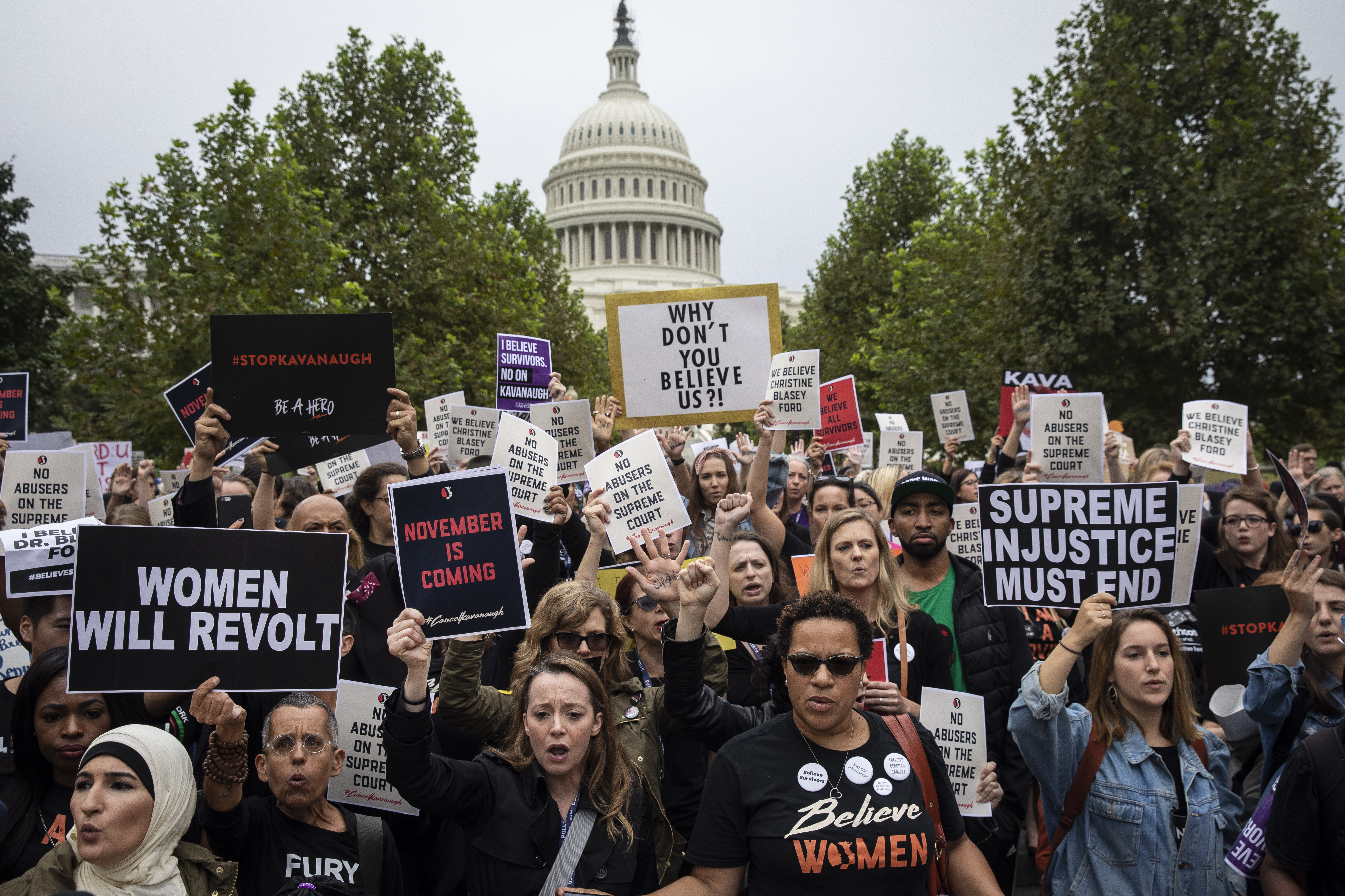 Protesters Demonstrate Against Supreme Court Nominee Brett Kavanaugh On Day Of Hearing With His Accuser Dr. Christine Blasey Ford