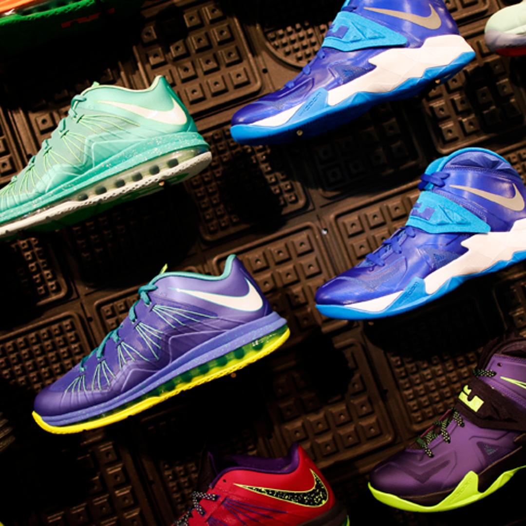 Shoes are displayed in the Nike store in Santa Monica