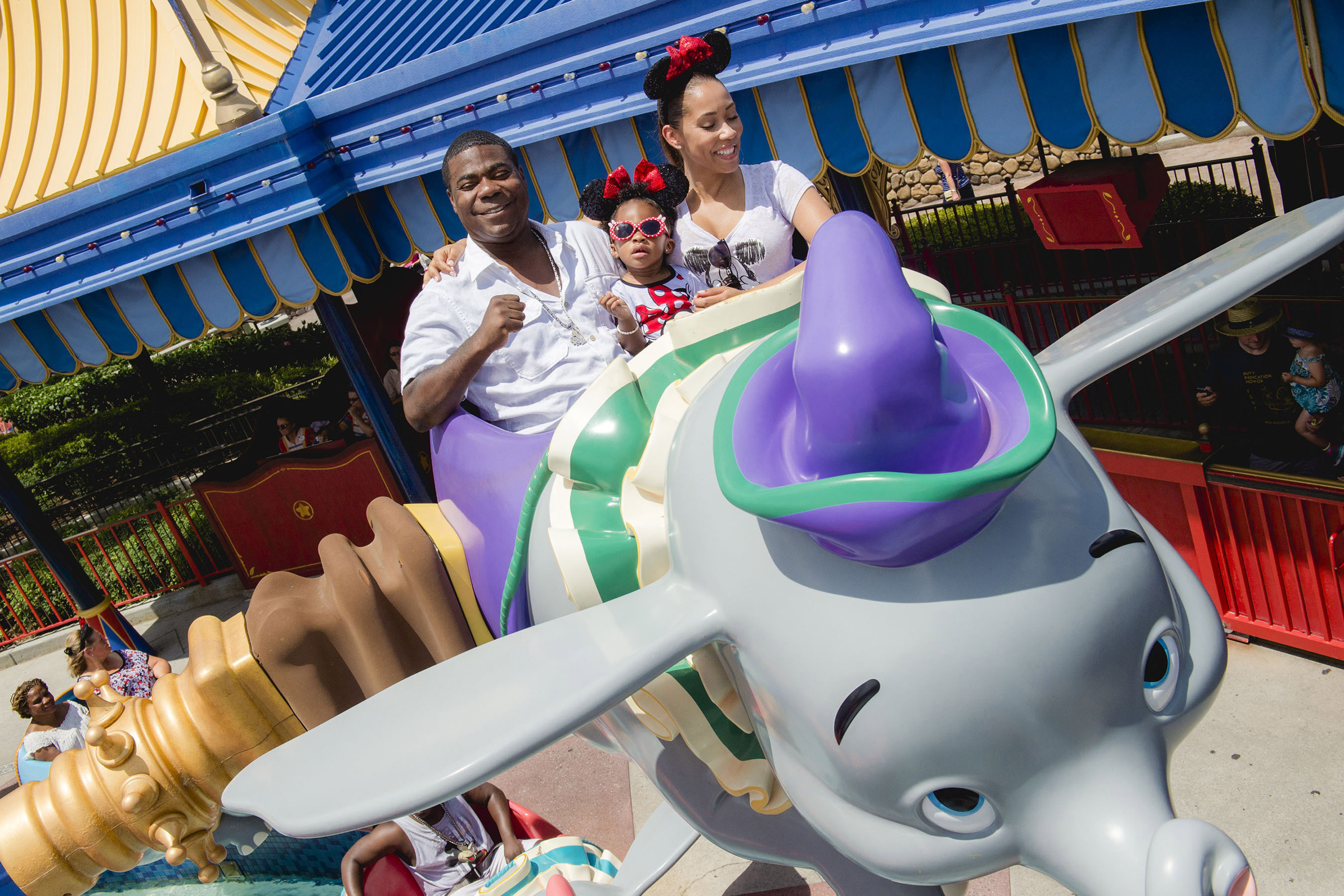 (July 2, 2015): Actor-comedian Tracy Morgan, fiancÃ©e Megan Wollover and daughter Maven Morgan, 2, take flight July 2, 2015 on Dumbo the Flying Elephant at Magic Kingdom theme park. The family celebrated Maven Morganâ€™s second birthday at Walt Disney Wo