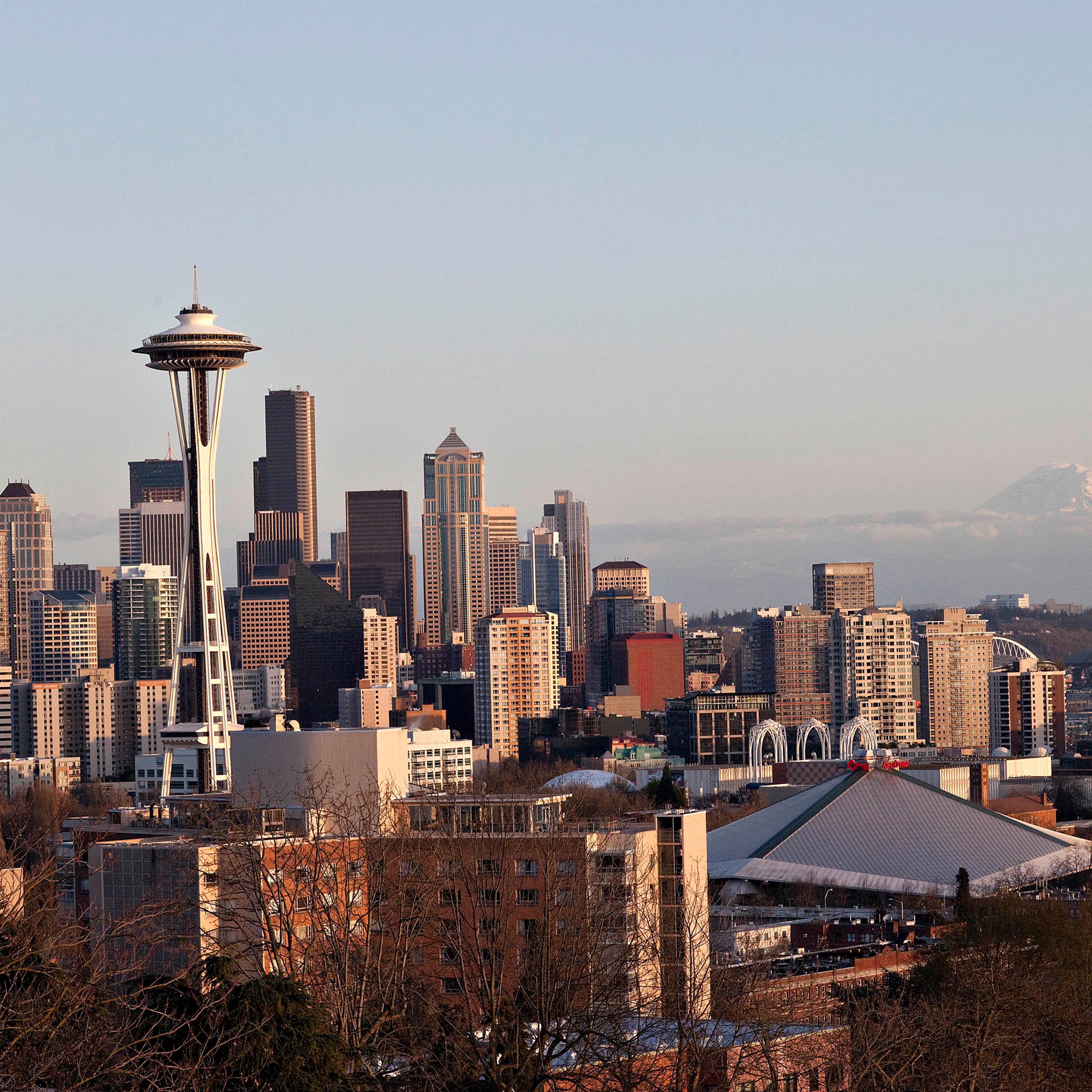 Buildings stand in the skyline of downtown Seattle, Washingt