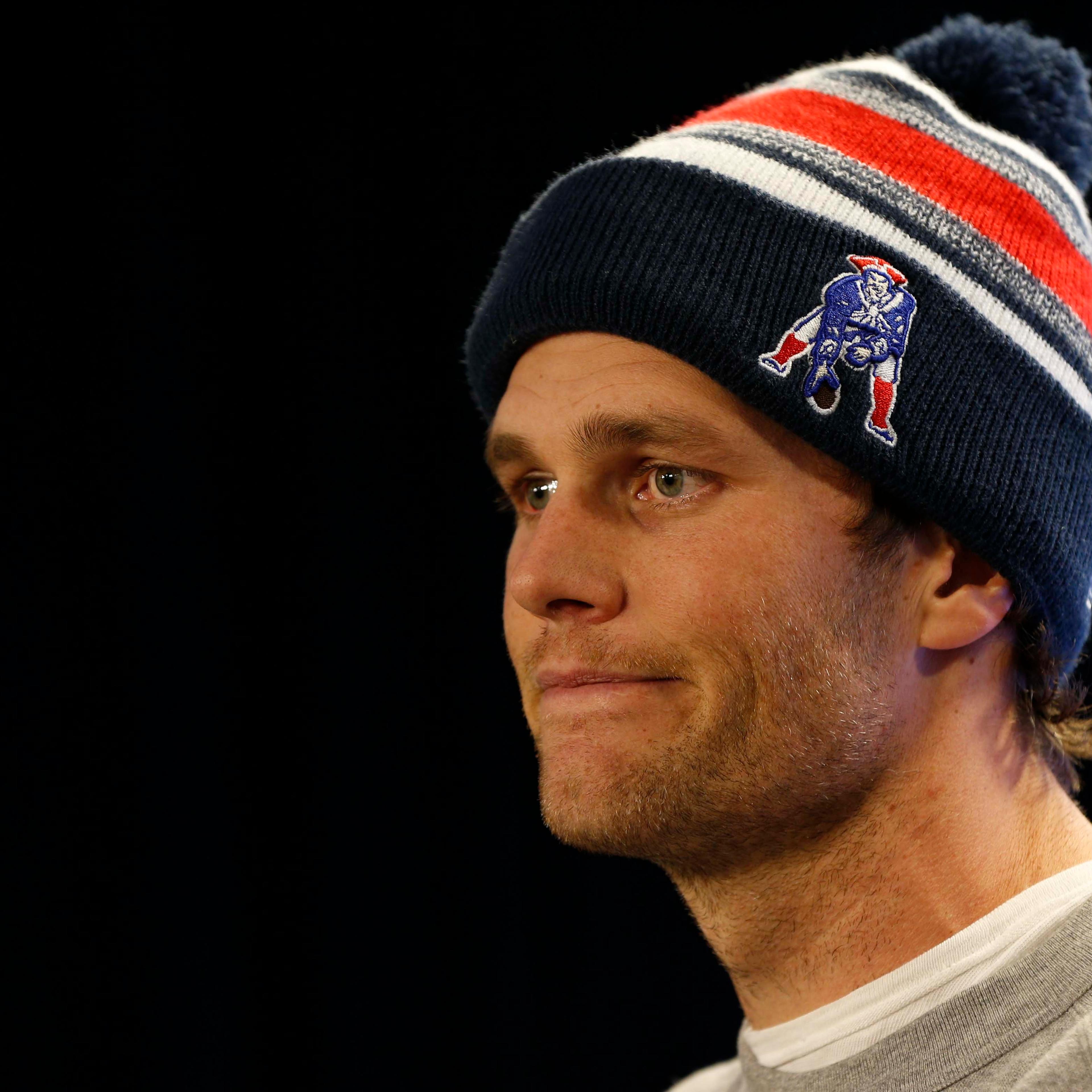 New England Patriots quarterback Tom Brady talks to the media at Gillette Stadium on Jan. 22, 2015.