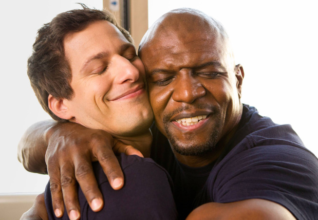 BROOKLYN NINE-NINE: Det. Jake Peralta (Andy Samberg, L) and Sgt. Terry Jeffords (Terry Crews, R) share a moment in the "Tactical Village" episode of BROOKLYN NINE-NINE airing Tuesday, March 4 (9:30-10:00 PM ET/PT) on FOX. ©2014 Fox Broadcasting Co. CR: J