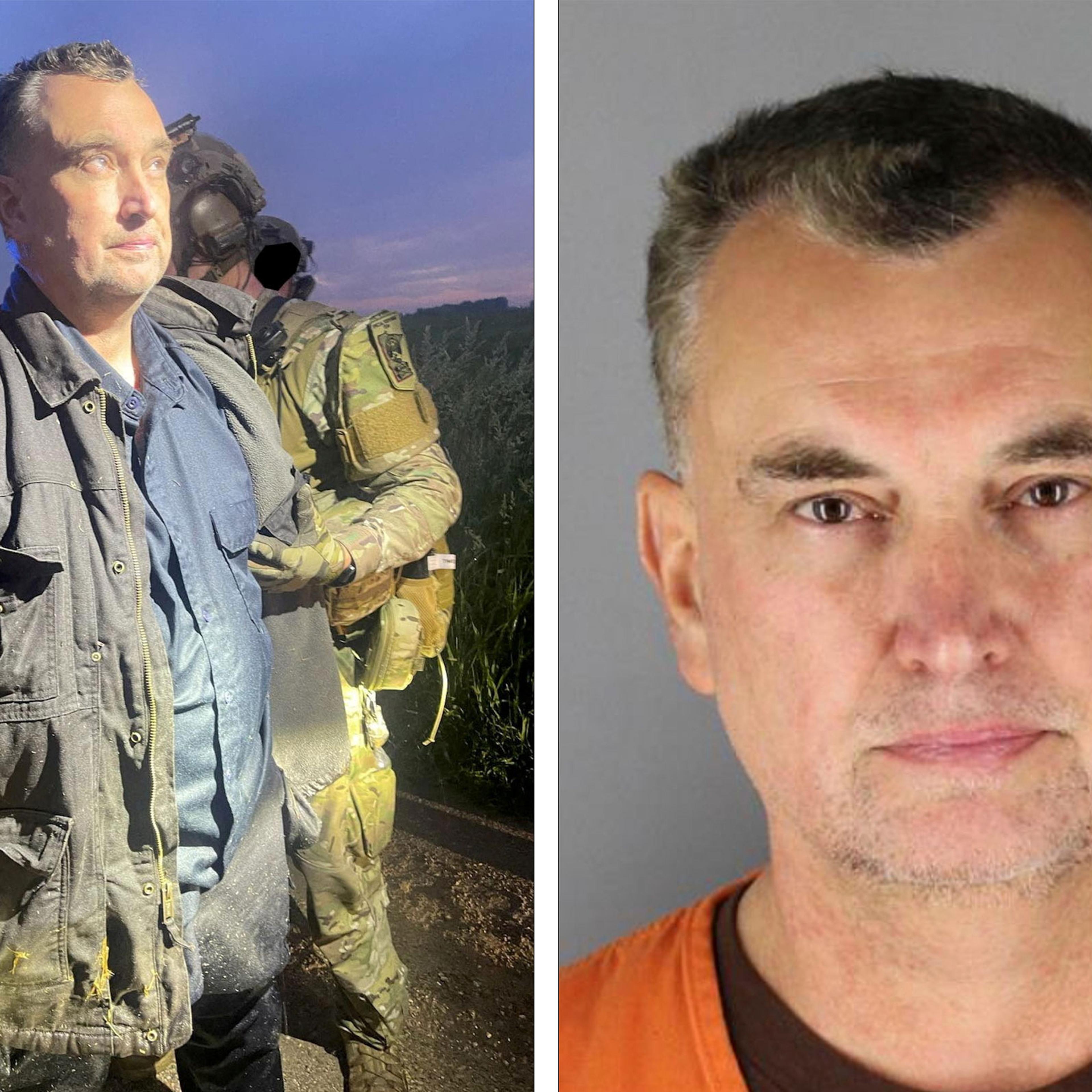 Vance Luther Boelter, in custody, at an unidentified location; Booking photo provided by the Hennepin County Sheriff's Office shows Vance Boelter
