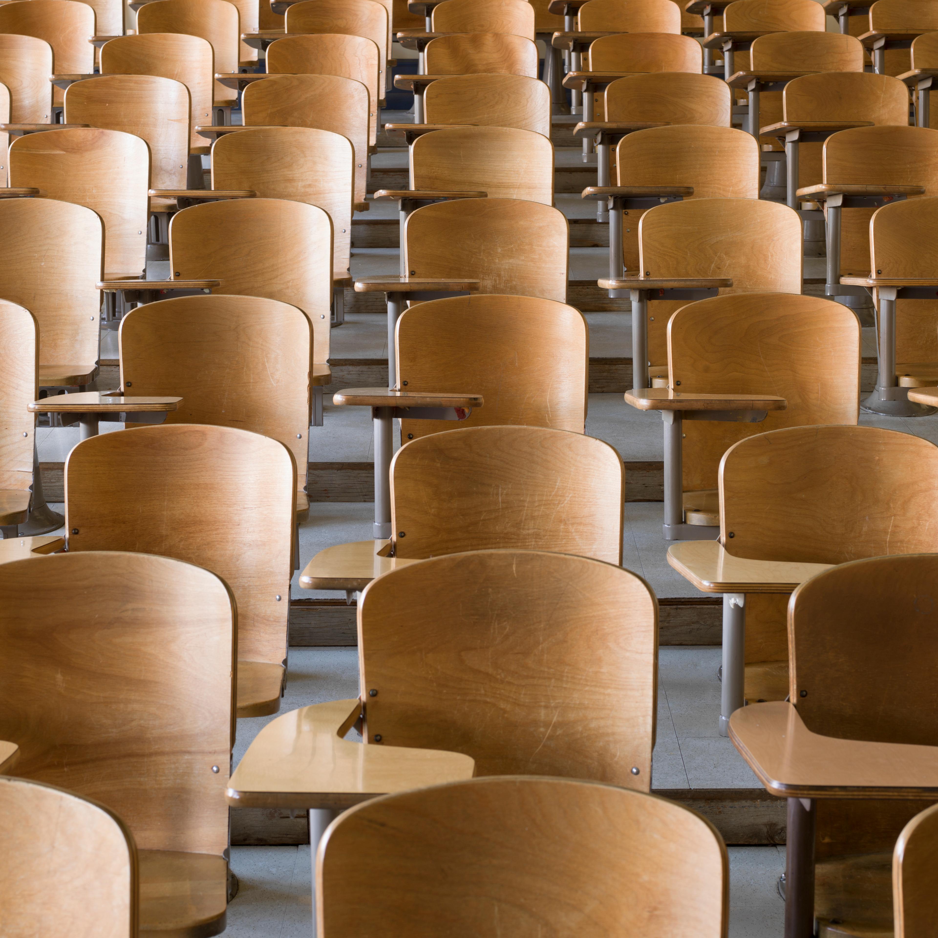 Rows of desks in classroom