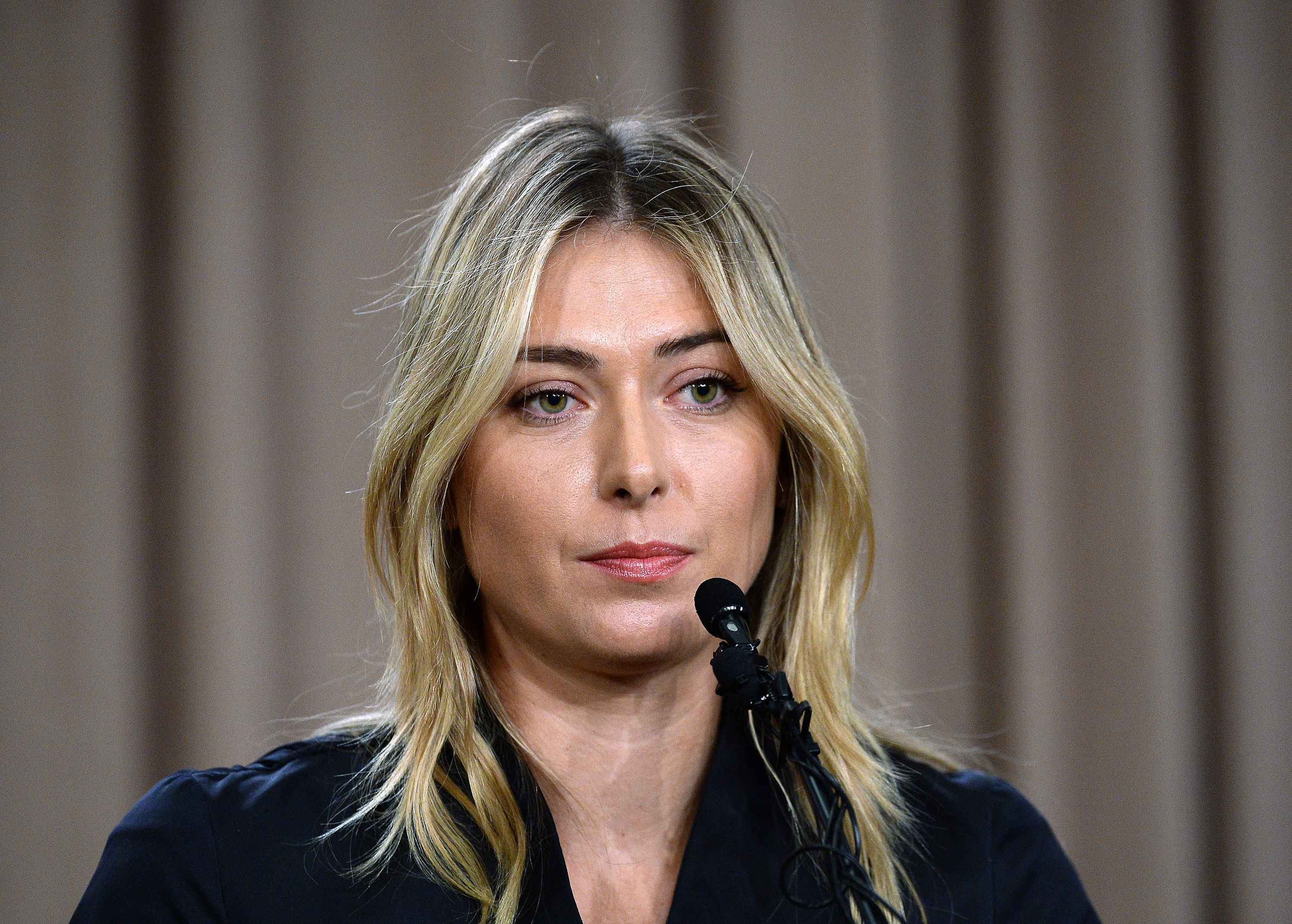 Tennis player Maria Sharapova addresses the media regarding a failed drug test at the Australian Open at The LA Hotel Downtown on March 7, 2016 in Los Angeles, California.