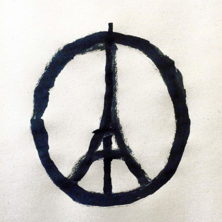This image provided by the studio of artist Jean Jullien shows the "#PeaceForParis" logo.