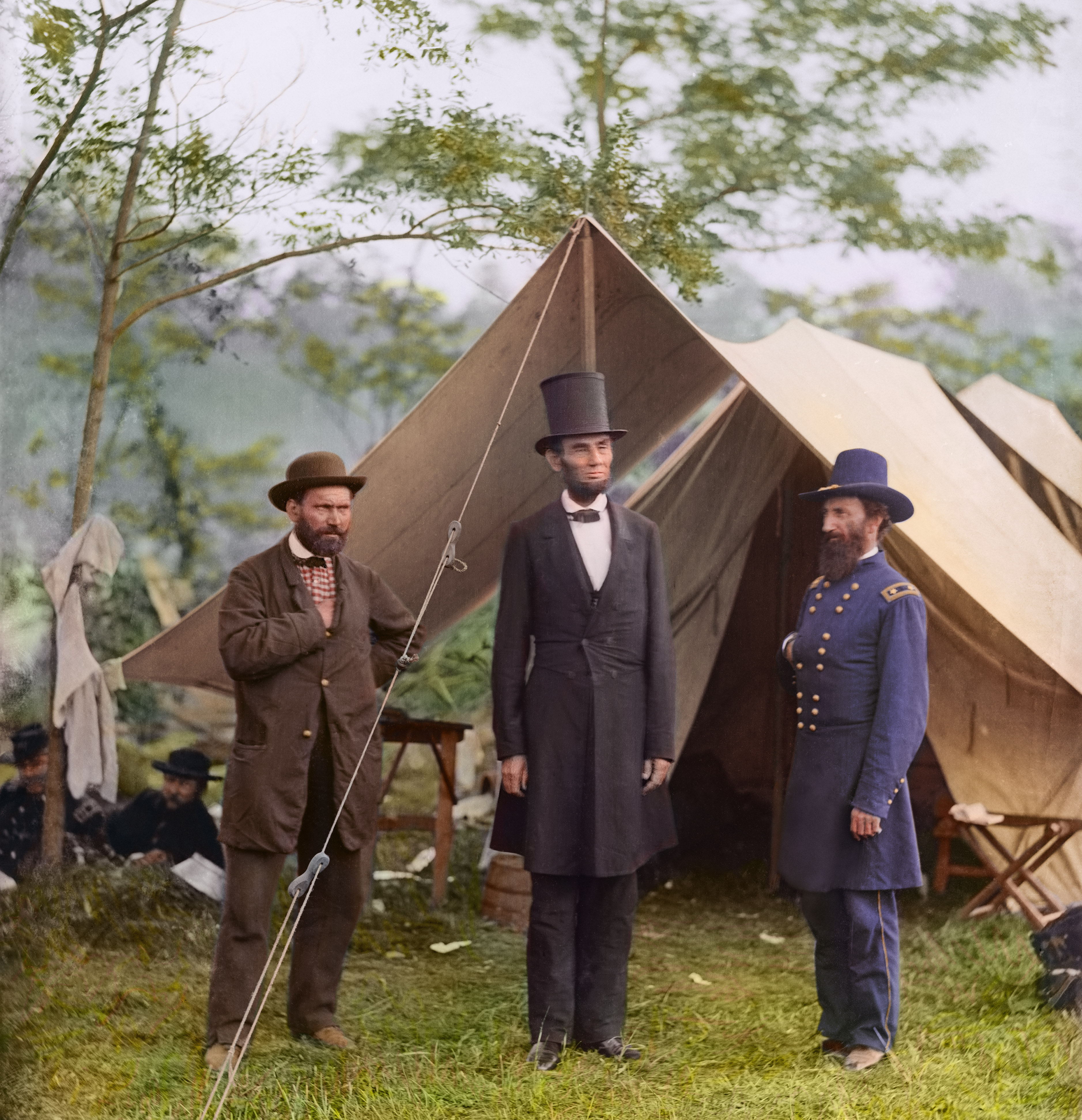 1862. Allan Pinkerton, President Lincoln, and Maj. Gen. John A. McClernand at Antietam.