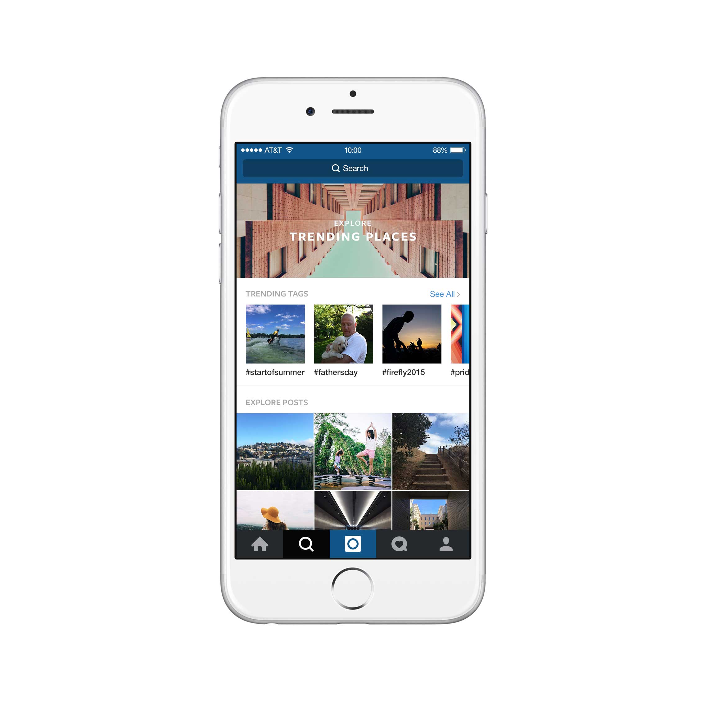 Instagram's new Explore section features Trending Places and Hastags as well as curated selections of user accounts