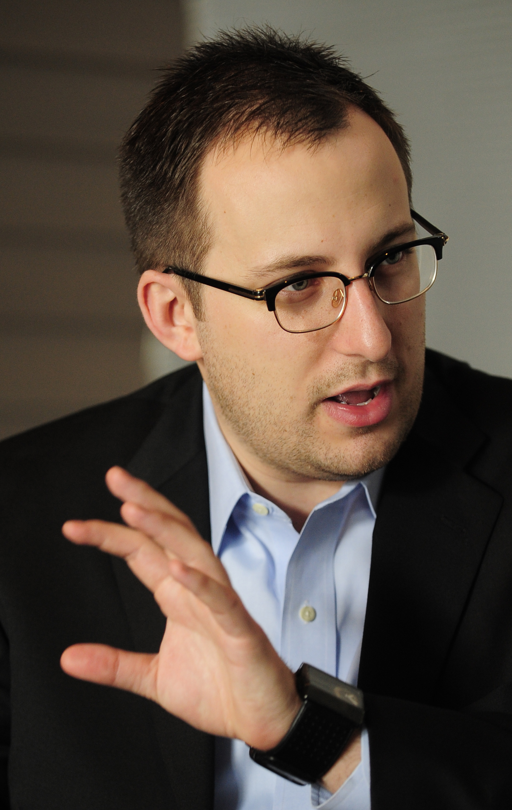 Joe Rospars founding partner of Blue State Digital who was a director for Barack Obama's 2008 campaign for President of the United States, speaks during an interview with The Associated Press during Personal Democracy Forum Europe in Barcelona on Nov. 21