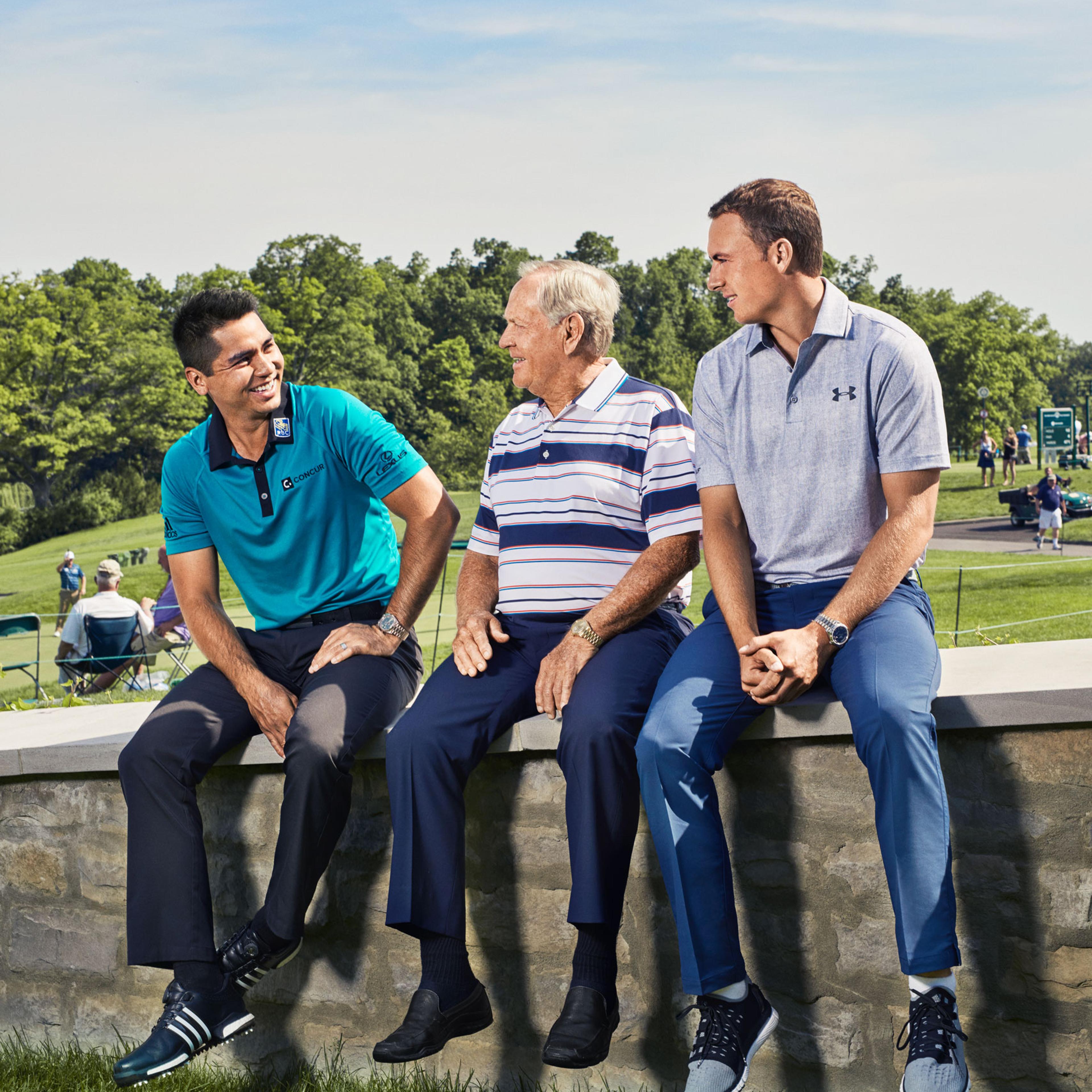 From left: Day, Nicklaus and Spieth banter during practice rounds at the Memorial Tournament in Ohio
