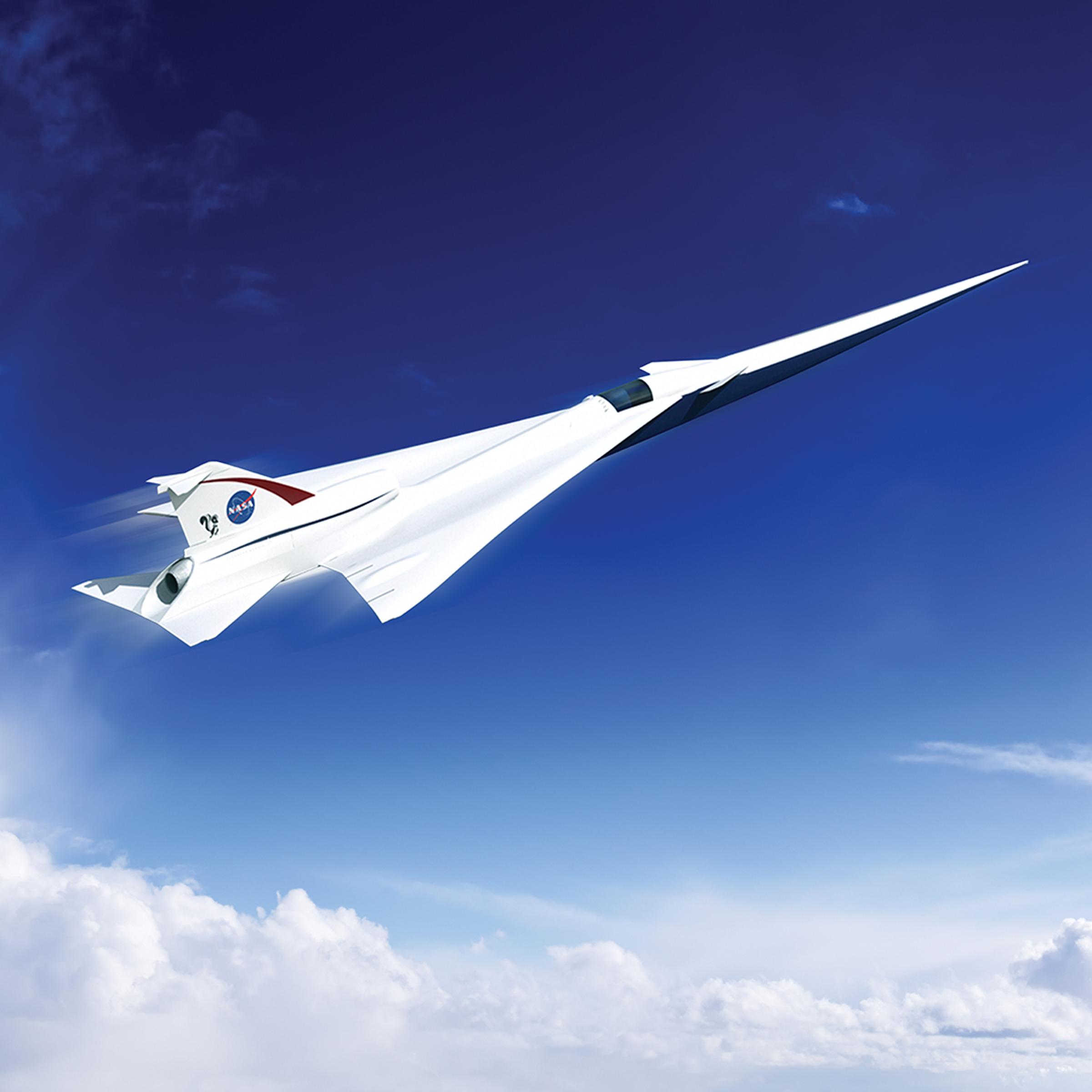 Artist’s concept of a possible Low Boom Flight Demonstration Quiet Supersonic Transport (QueSST) X-plane design.