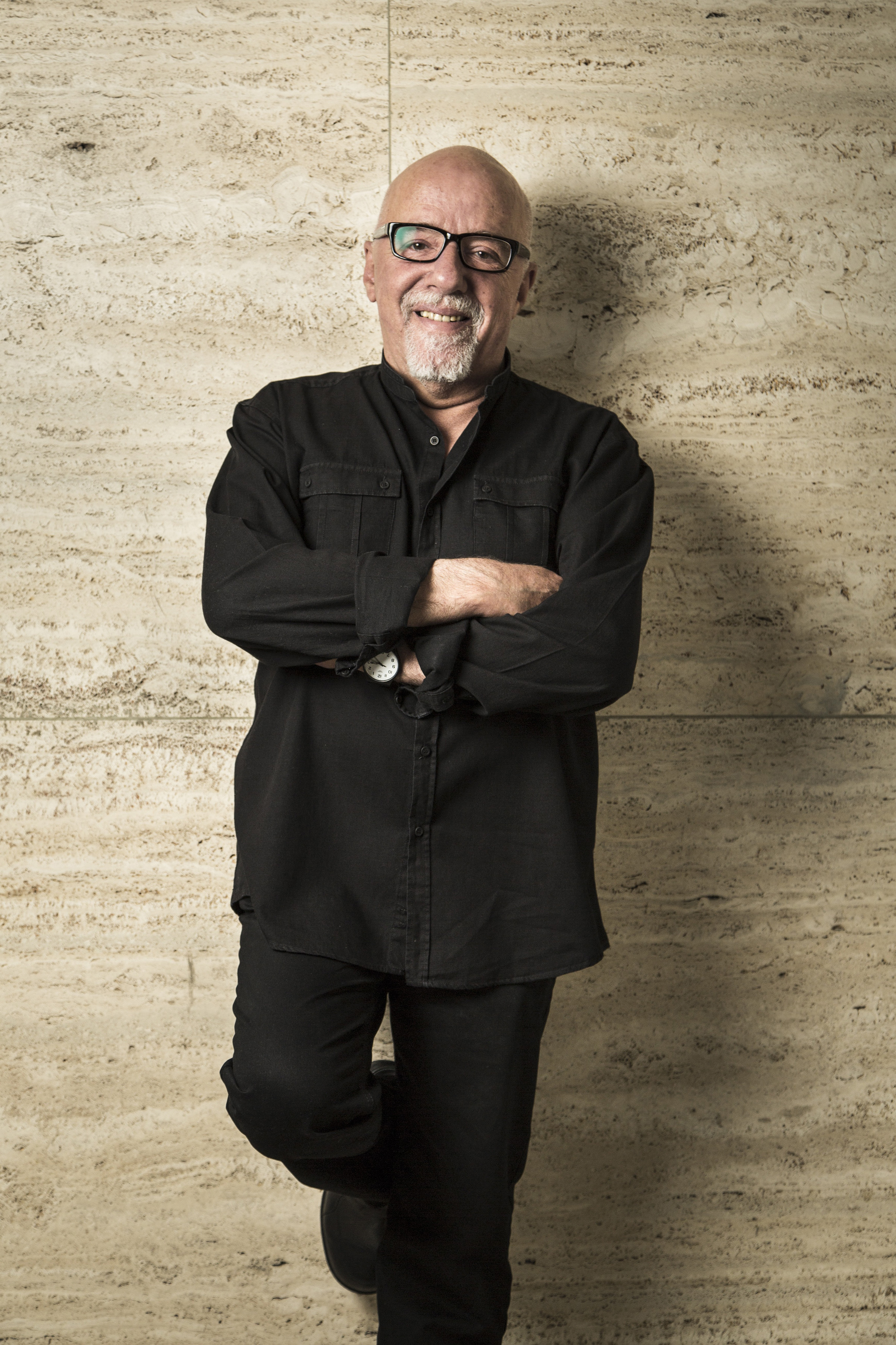 Brasilian writer Paulo Coelho photographed in the building where he lives in Geneva, Switzerland.