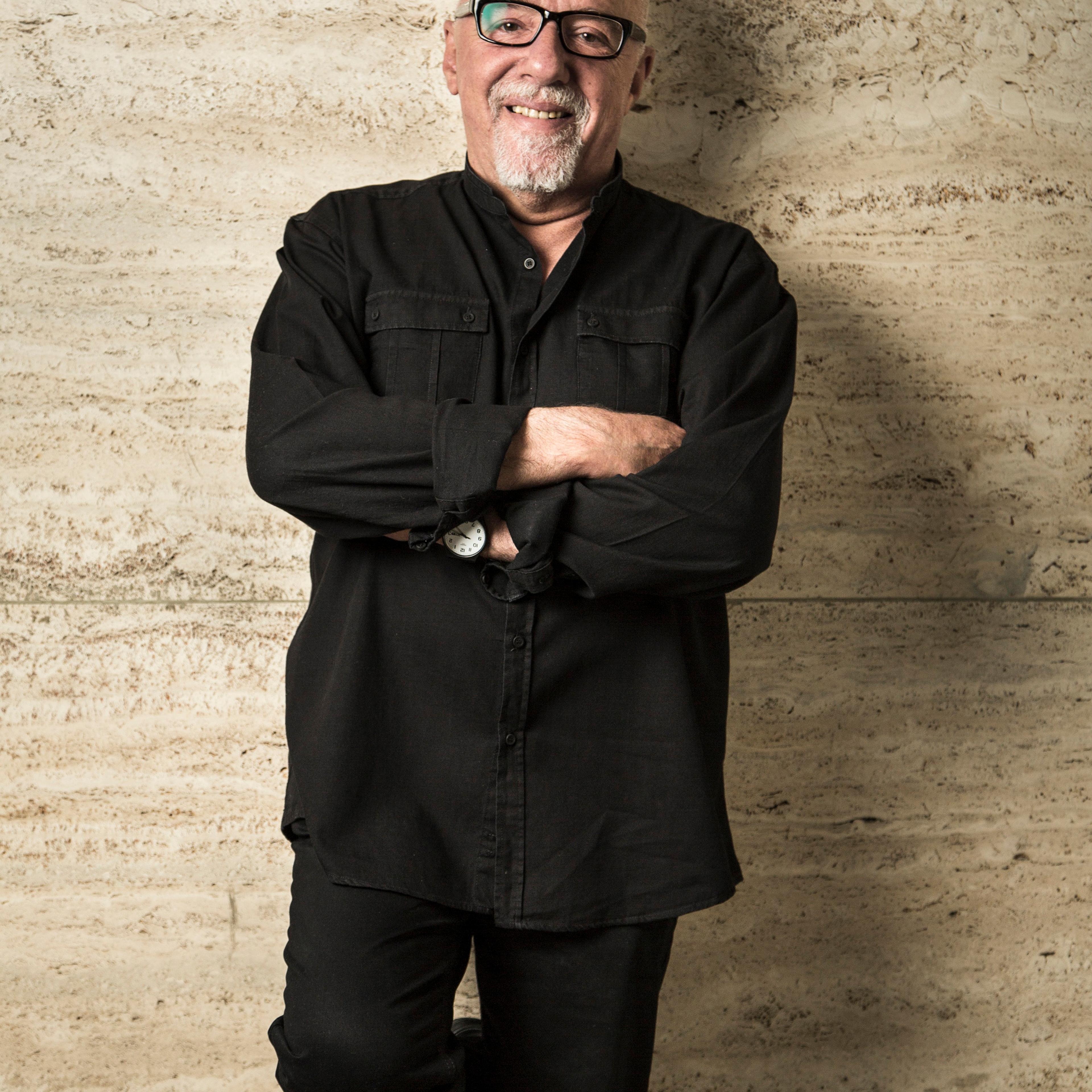 Brasilian writer Paulo Coelho photographed in the building where he lives in Geneva, Switzerland.