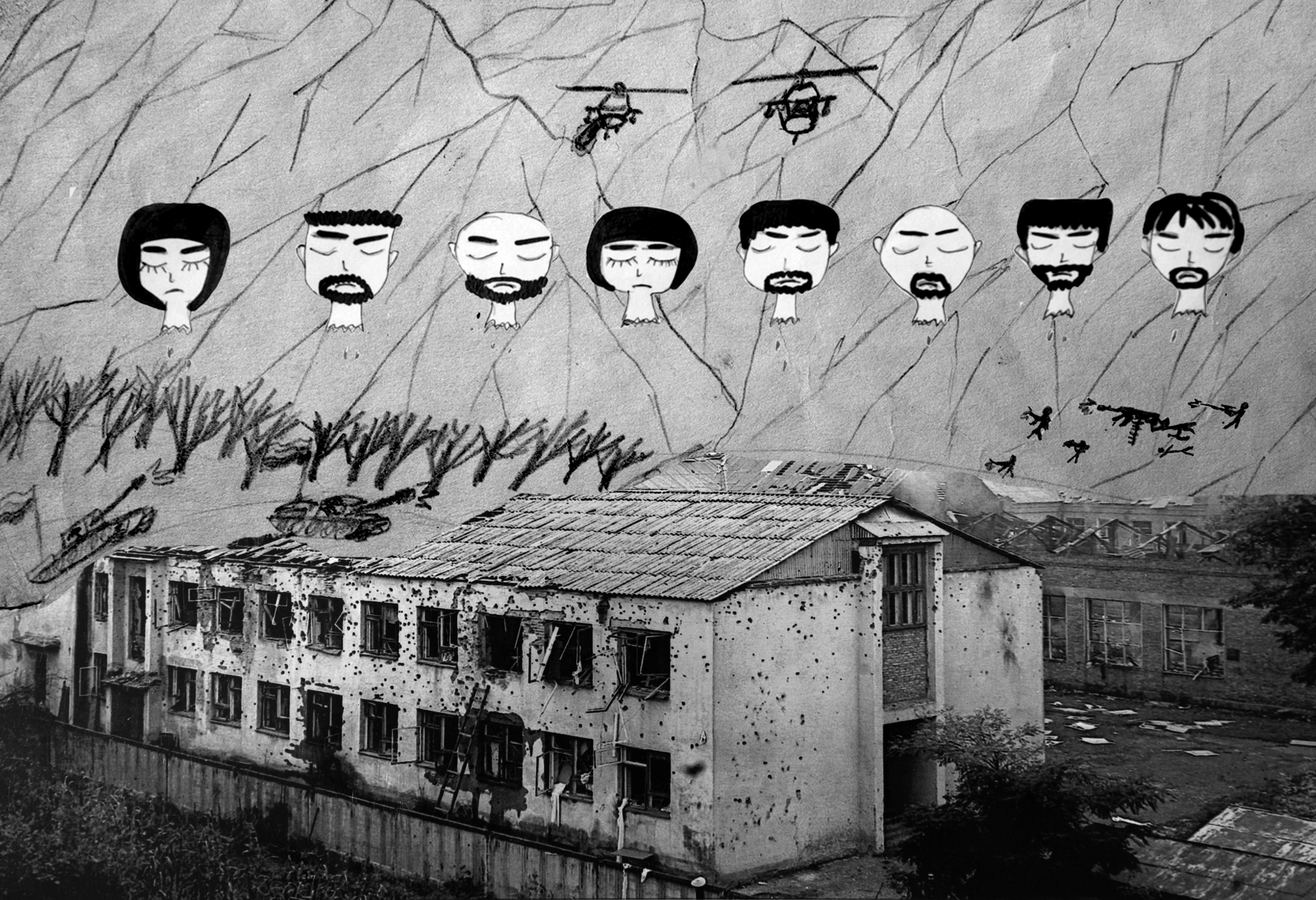 School No.1 in Beslan, Russia, days after the siege. Drawings in this project are from survivors, and have been integrated into photos of the hostage location.